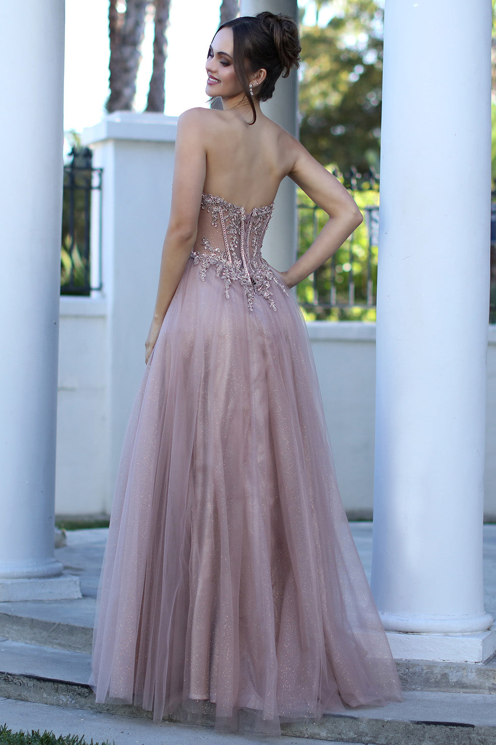 PIETRA Strapless Crystal Bodice Tulle A Line Prom & Formal Dress