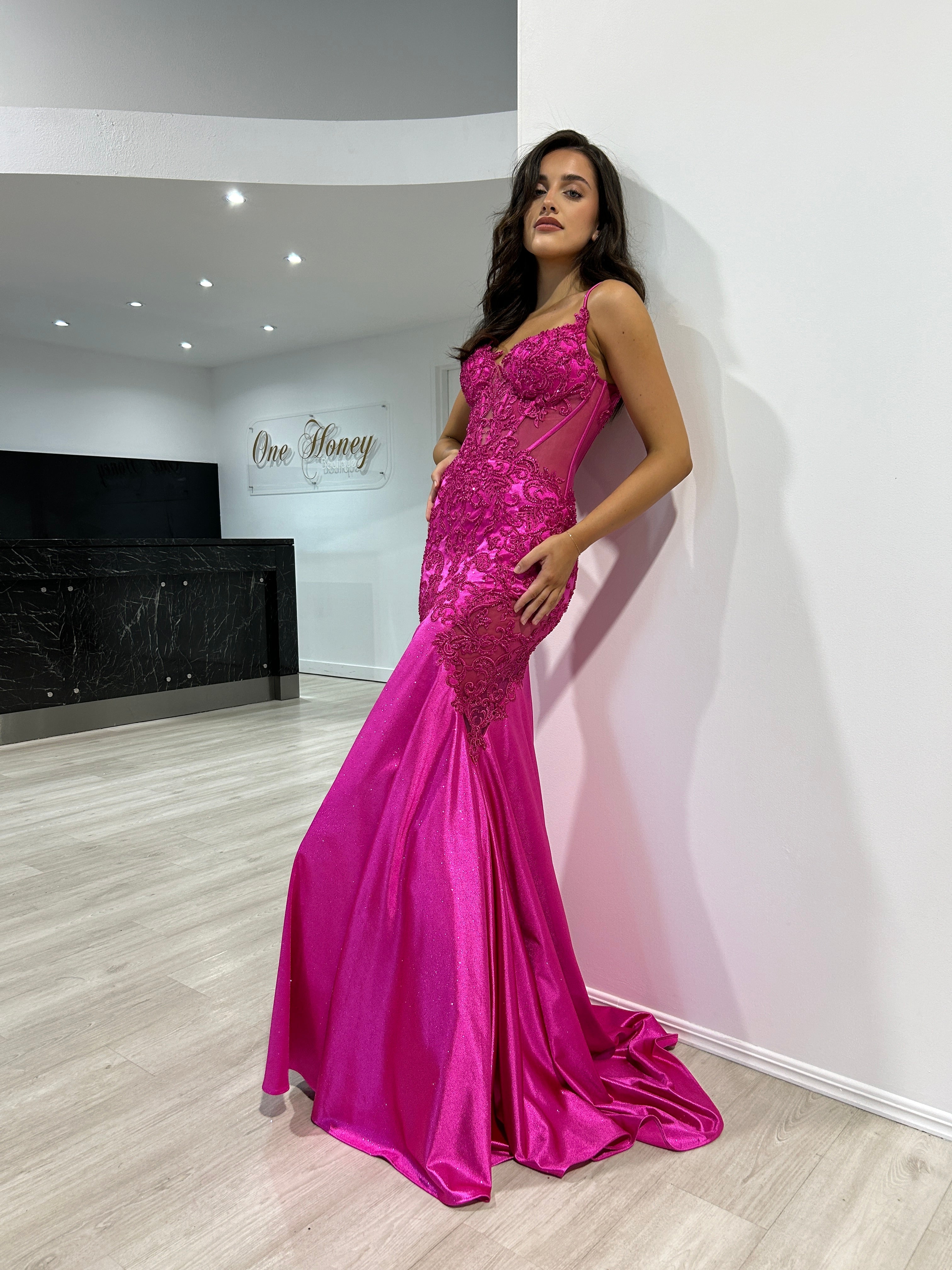 JEAN Lace and Glitter Fishtail Mermaid Formal Dress