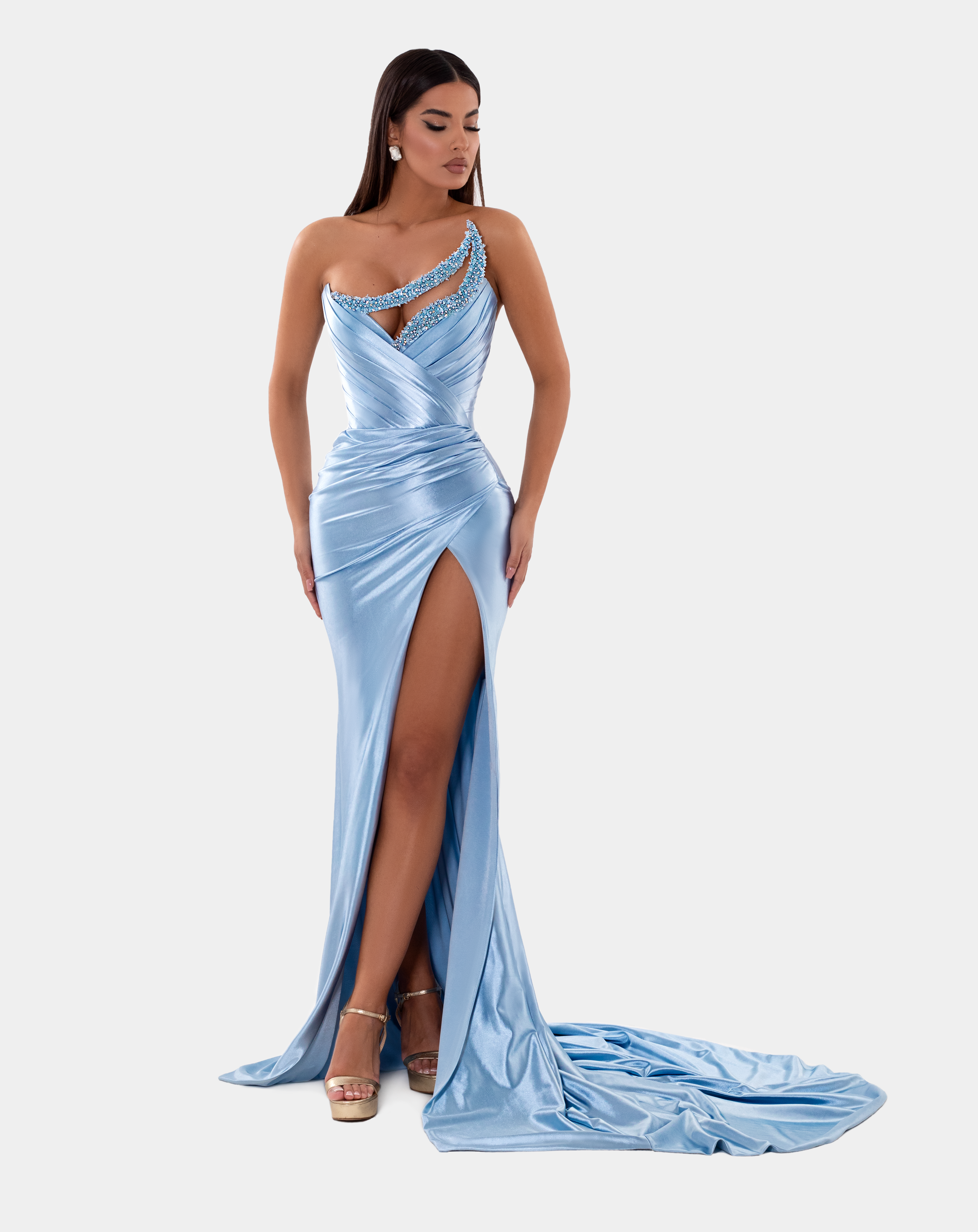 ALBINA DYLA AD5118 Silky Beaded Corset Fitted Prom & Formal Dress