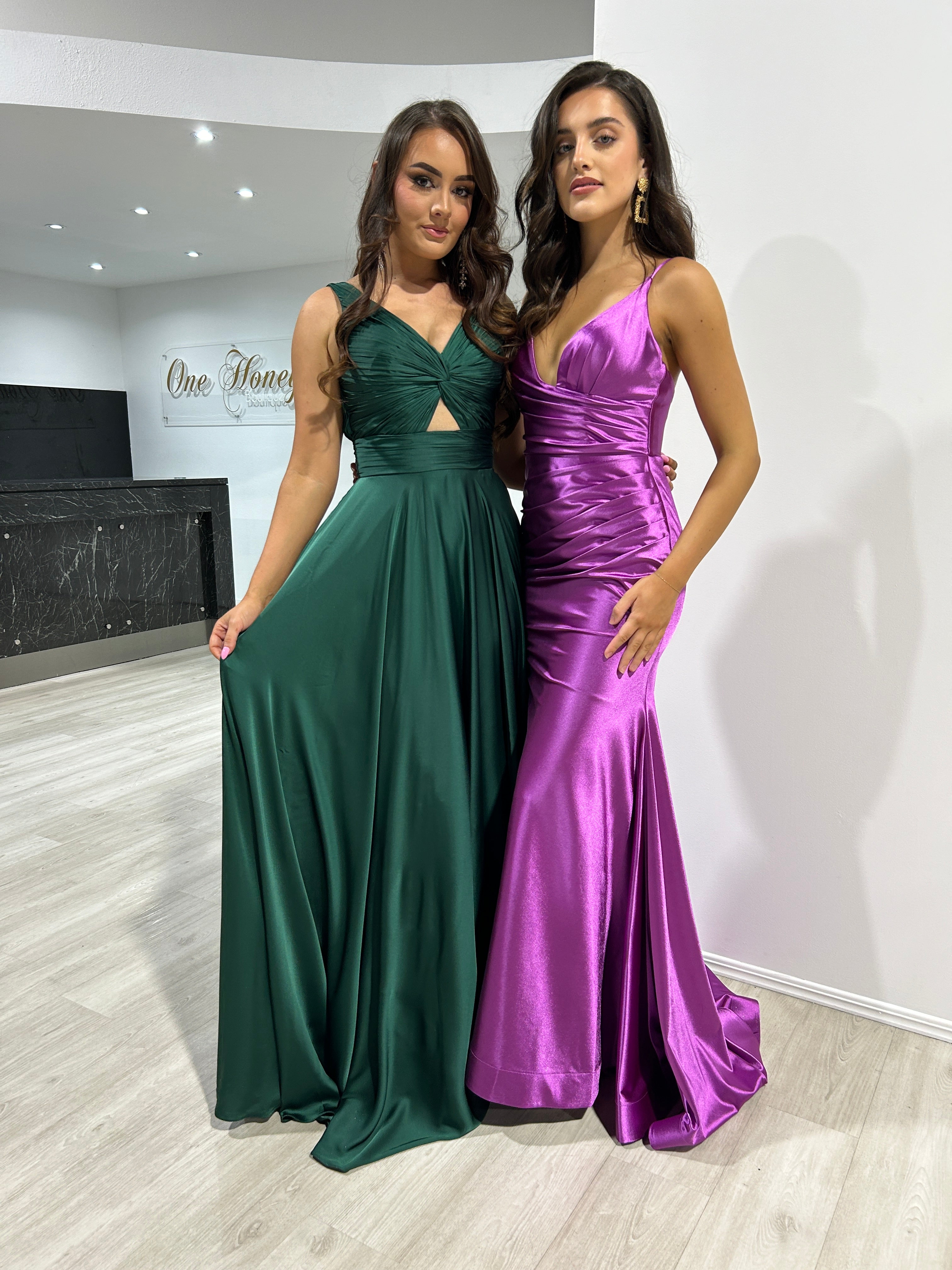 Honey Couture WILLOWMENA Emerald Green Keyhole Silky A Line Bridesmaid