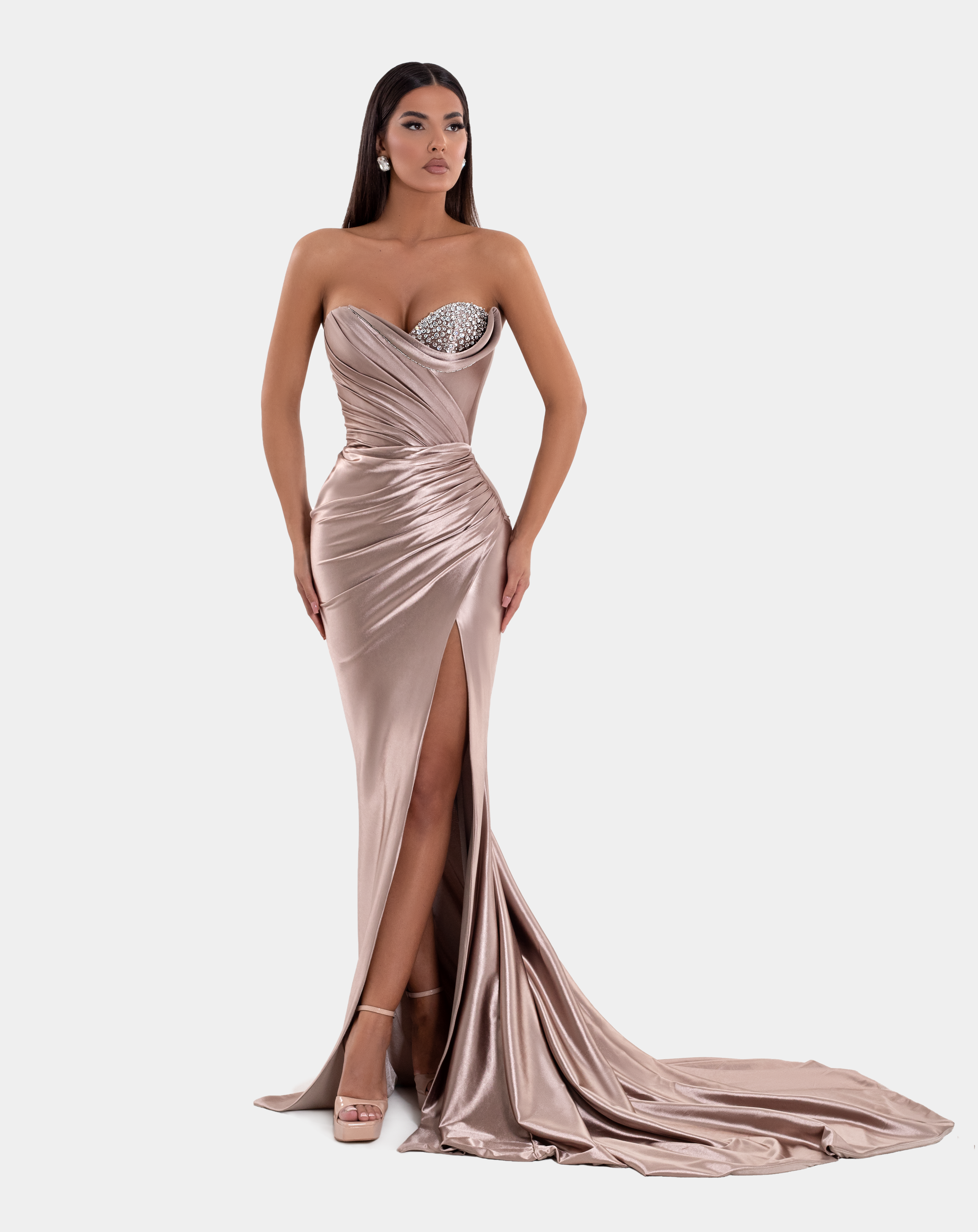 ALBINA DYLA AD5125 Silky Strapless Couture Prom & Formal Dress