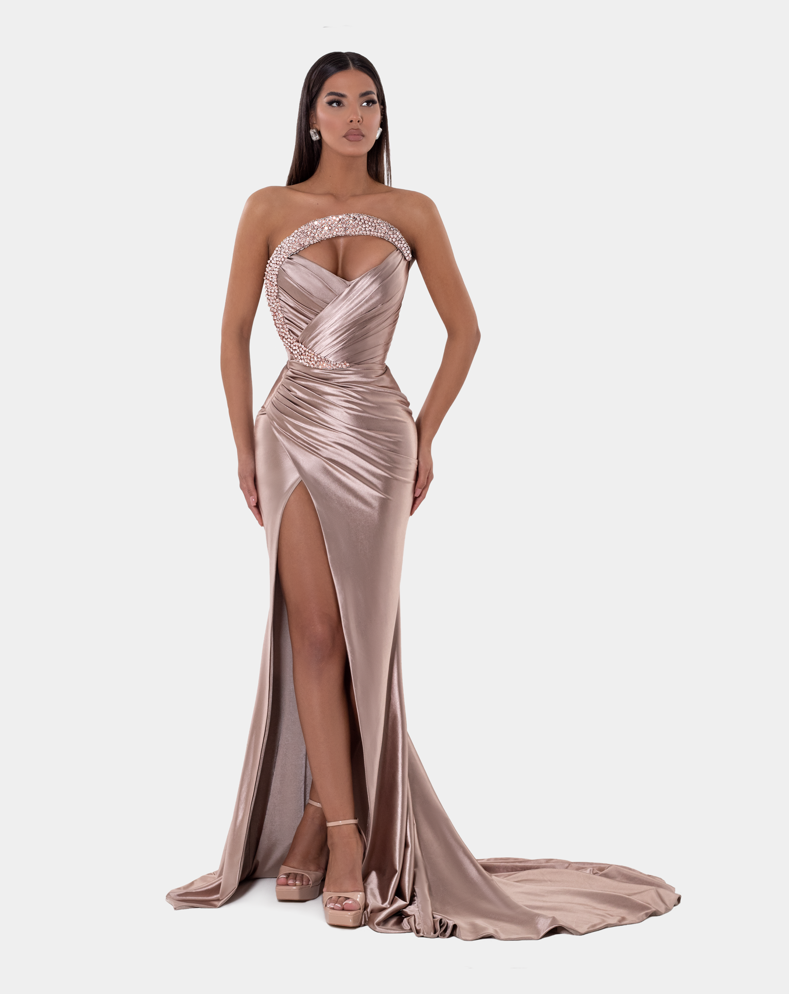 ALBINA DYLA AD5126 Silky Corset Feature Fitted Prom & Formal Dress