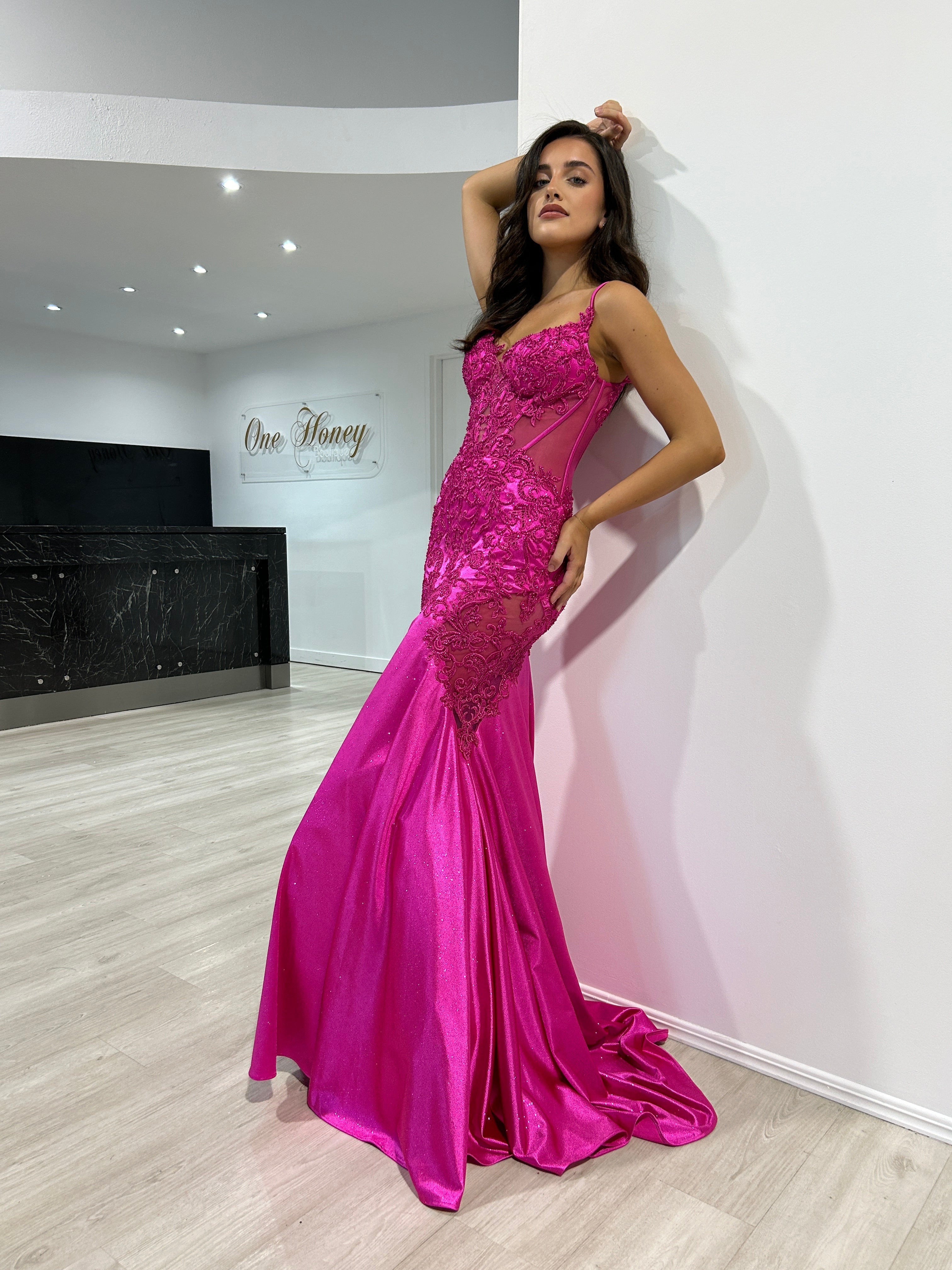 JEAN Lace and Glitter Fishtail Mermaid Formal Dress