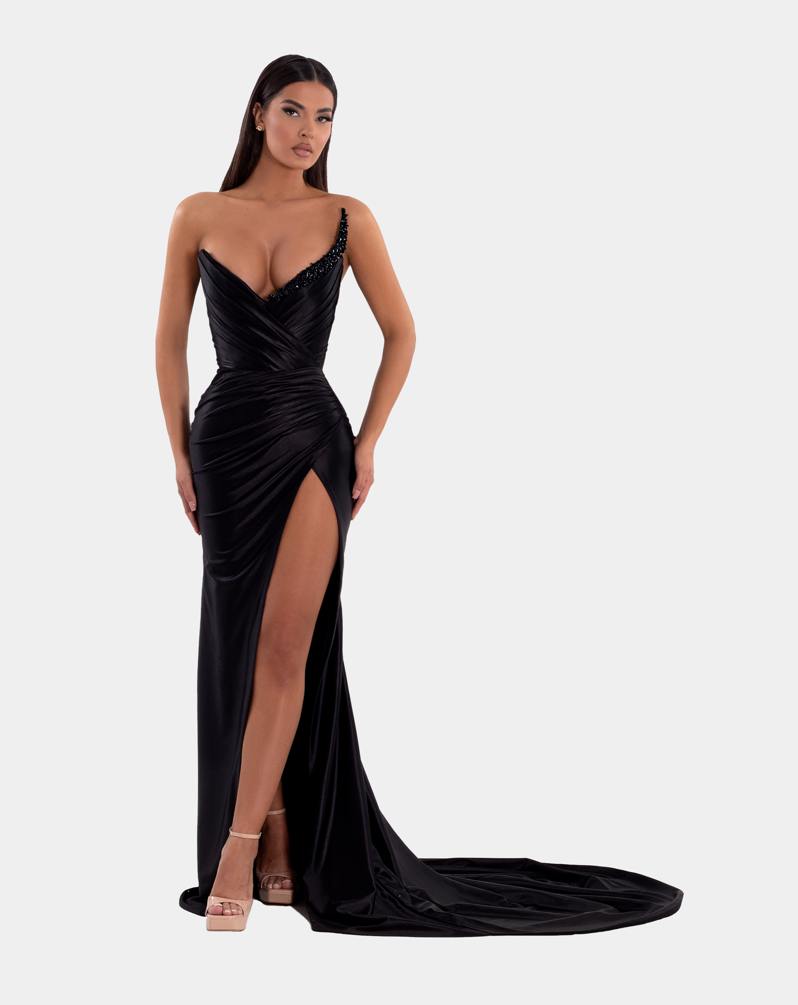 ALBINA DYLA AD5103 Silky Beaded Strapless Fitted Prom & Formal Dress