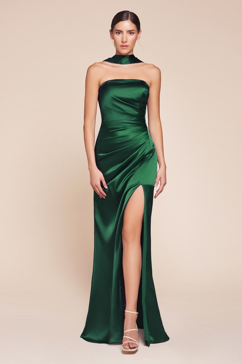 TIFFANY Strapless Satin Bridesmaid Semi Formal Dress with Sash