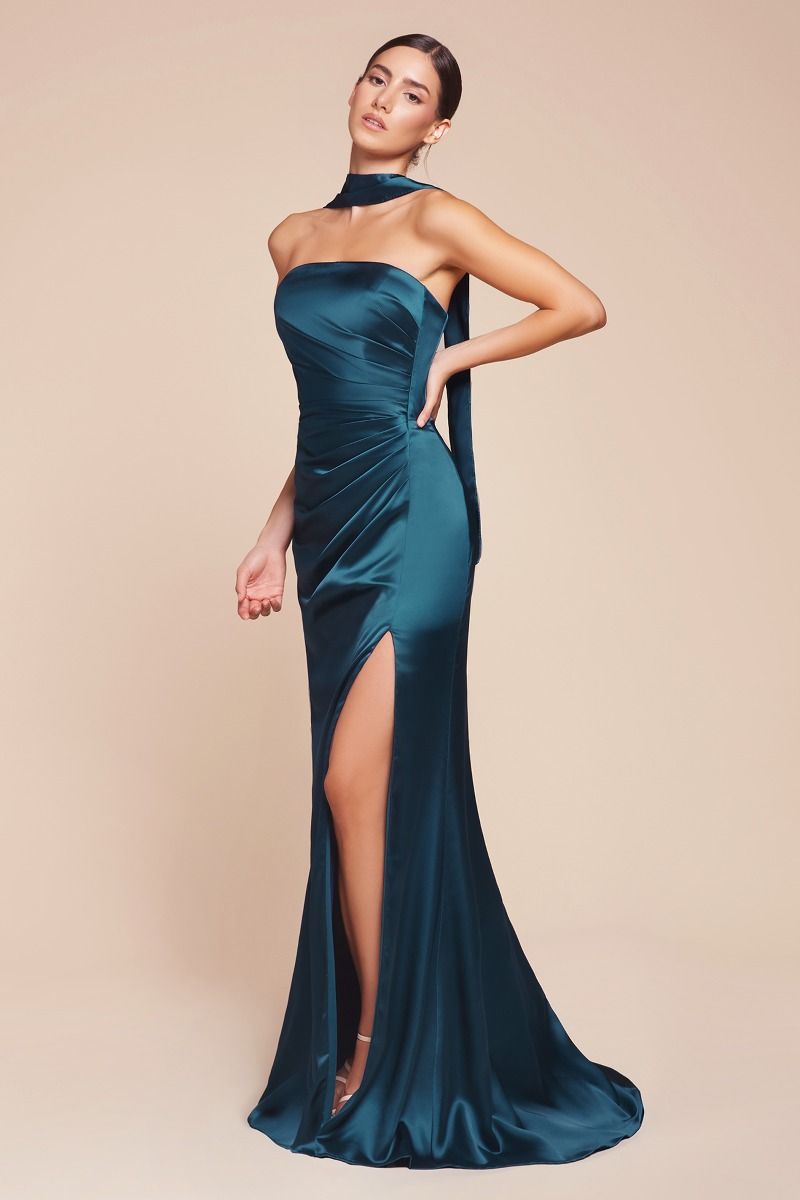 TIFFANY Strapless Satin Bridesmaid Semi Formal Dress with Sash