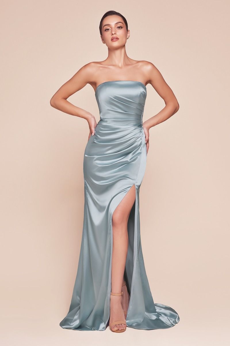 TIFFANY Strapless Satin Bridesmaid Semi Formal Dress with Sash