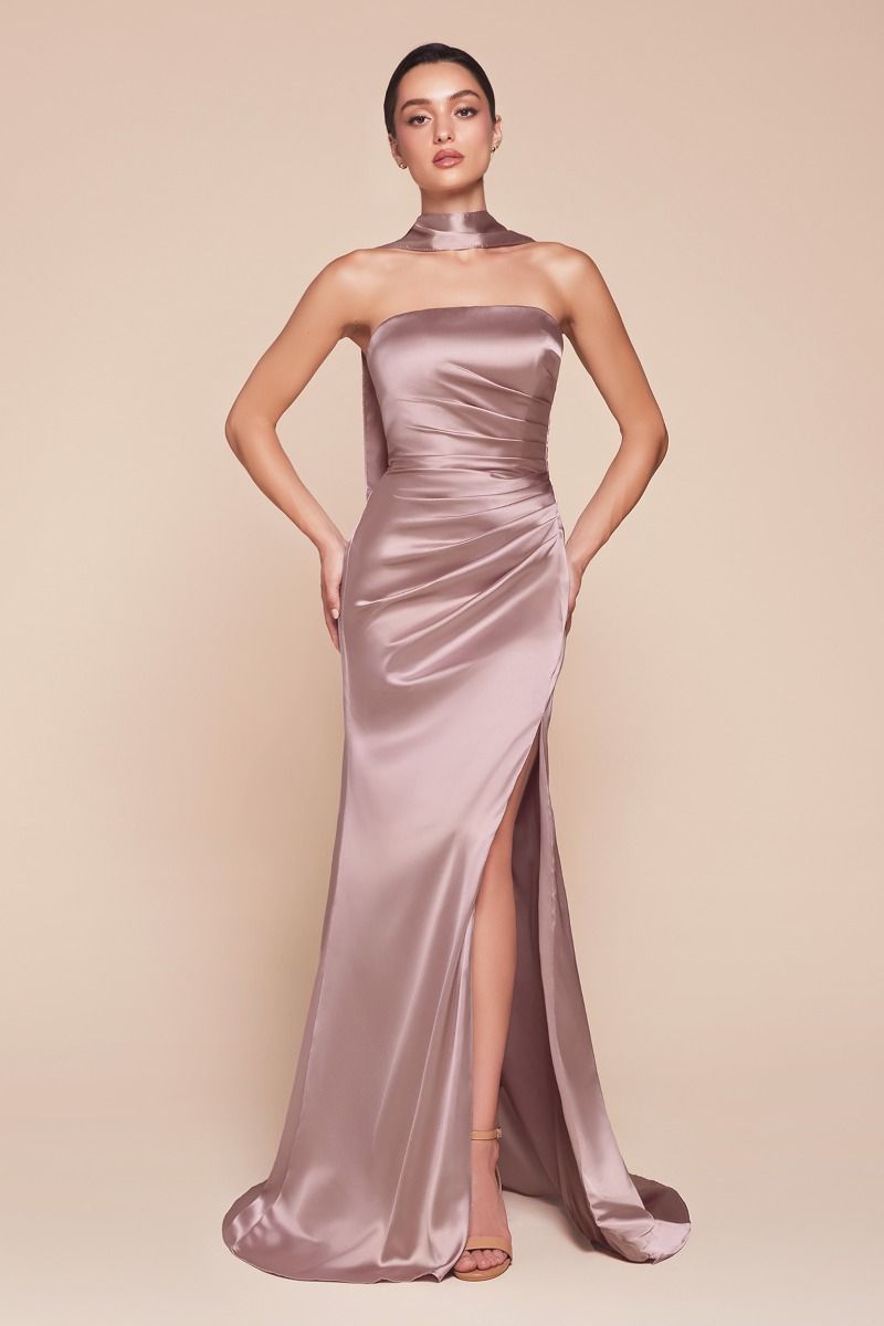 TIFFANY Strapless Satin Bridesmaid Semi Formal Dress with Sash