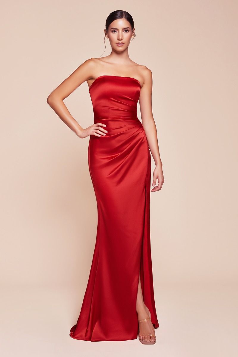 TIFFANY Strapless Satin Bridesmaid Semi Formal Dress with Sash