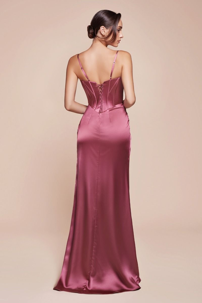 ZENA Satin Corset Bustier Leg Split Bridesmaid & Formal Dress