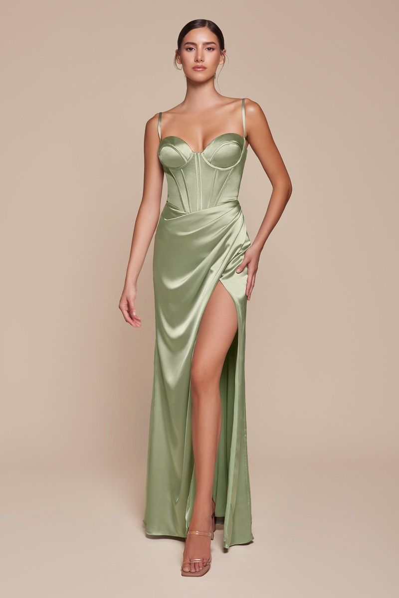 ZENA Satin Corset Bustier Leg Split Bridesmaid & Formal Dress