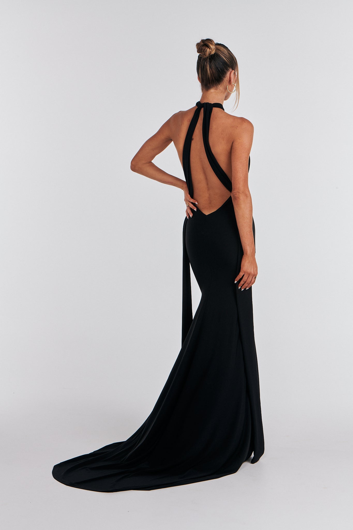 M LANI The Label ELIANA Black Multi Tie Backless Bridesmaid Formal Gown