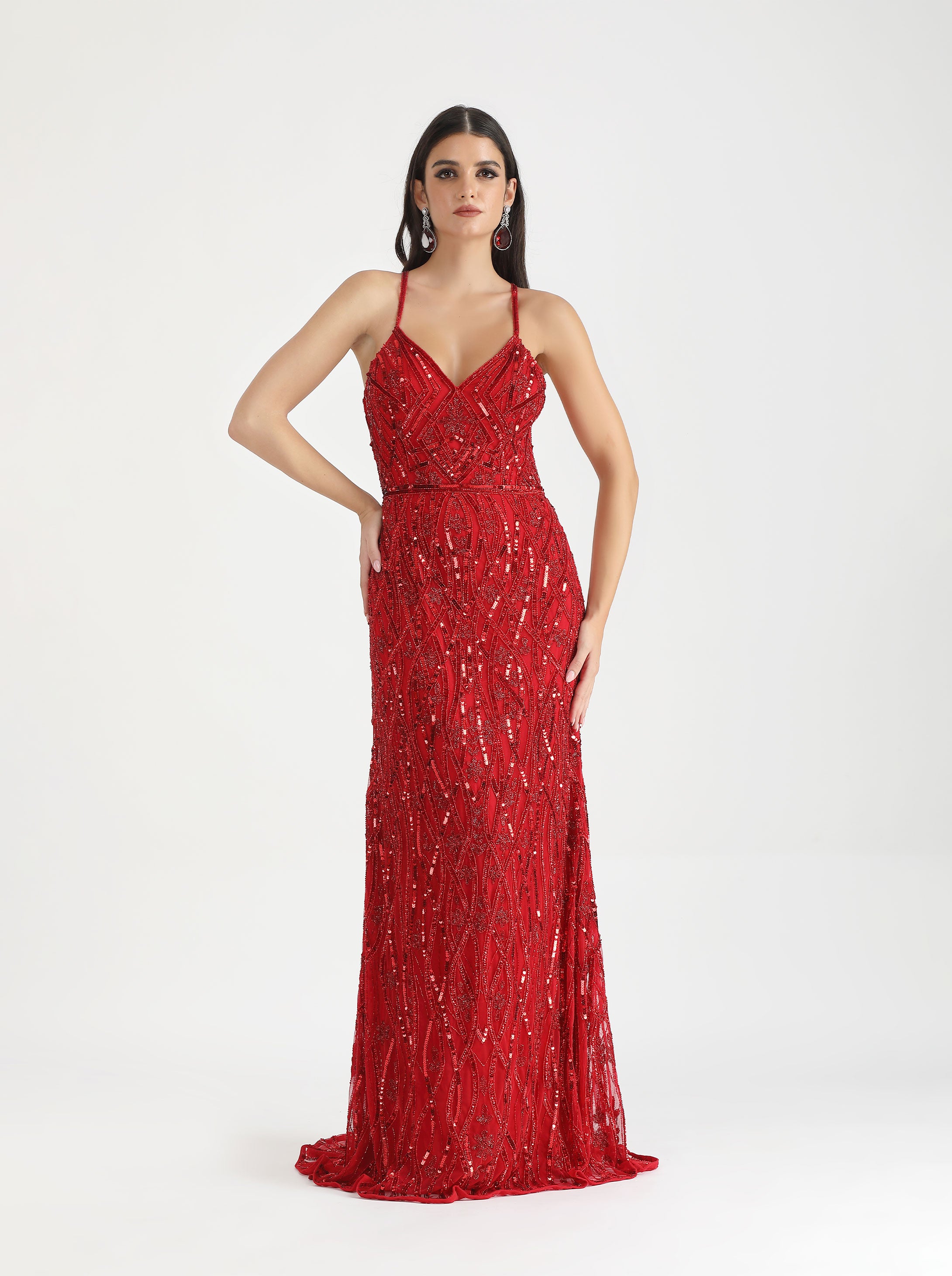 Belle Couture 9134 V Front Beaded Low Back Prom & Formal Dress