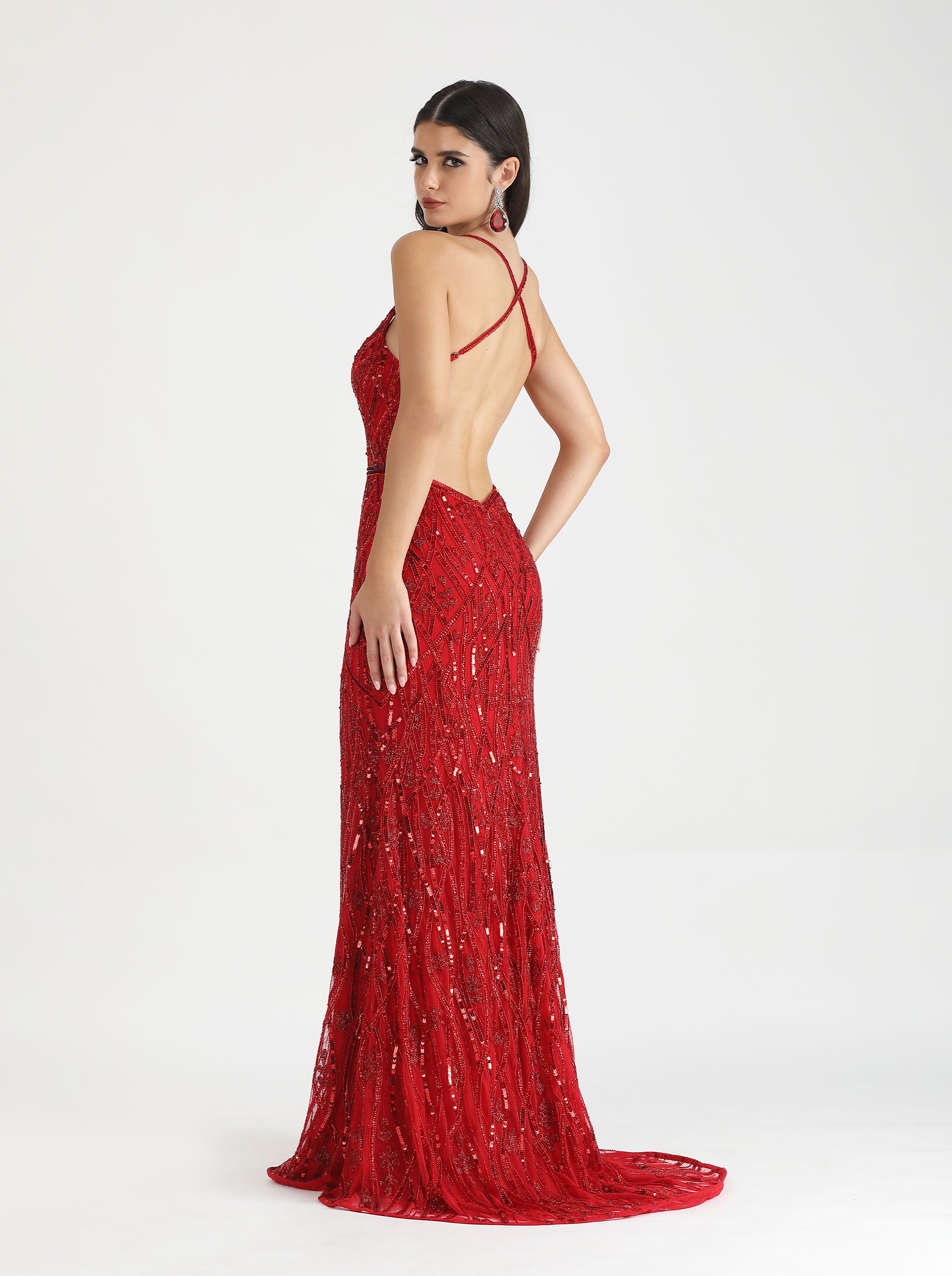 Belle Couture 9134 V Front Beaded Low Back Prom & Formal Dress