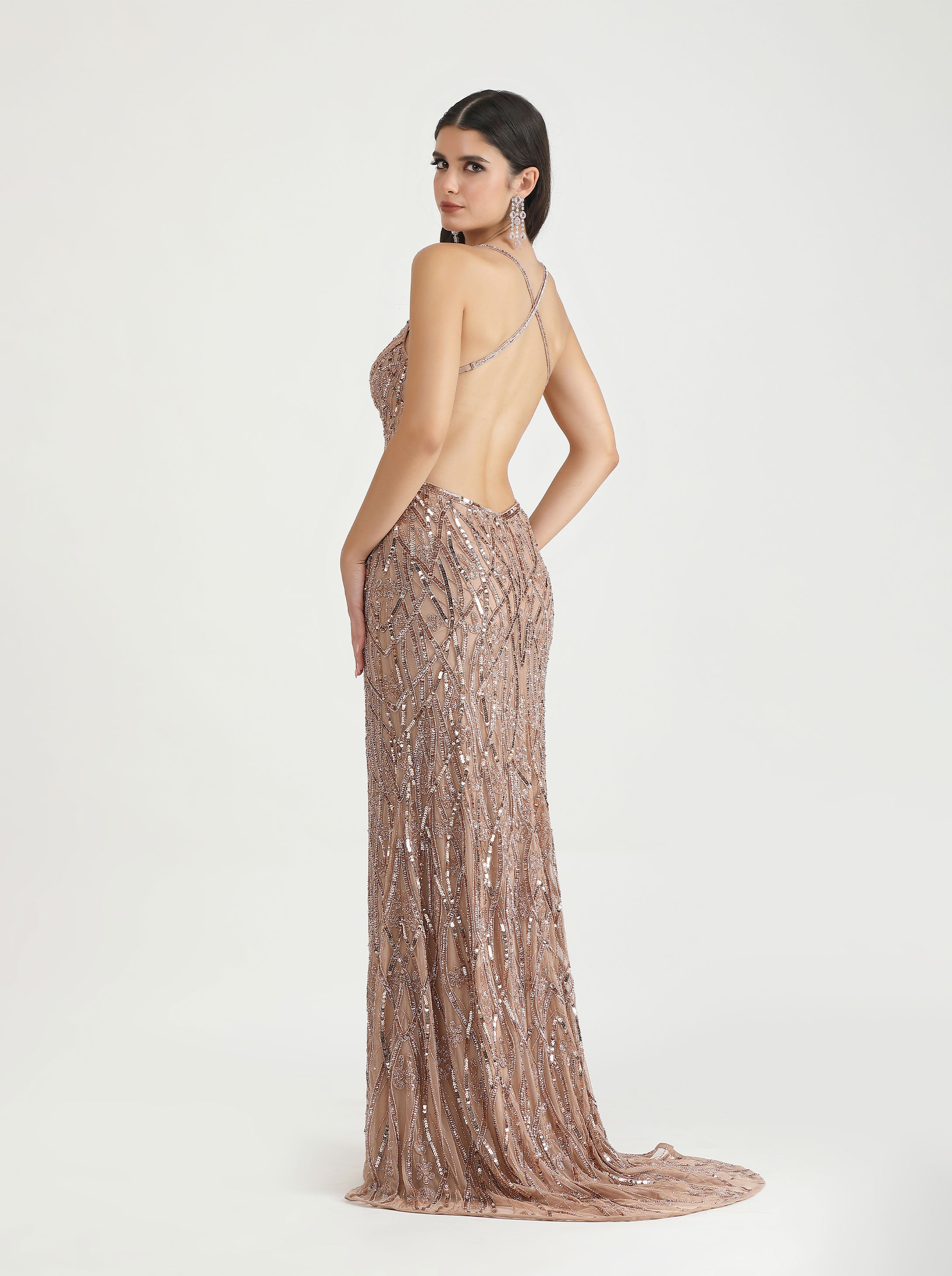 Belle Couture 9134 V Front Beaded Low Back Prom & Formal Dress