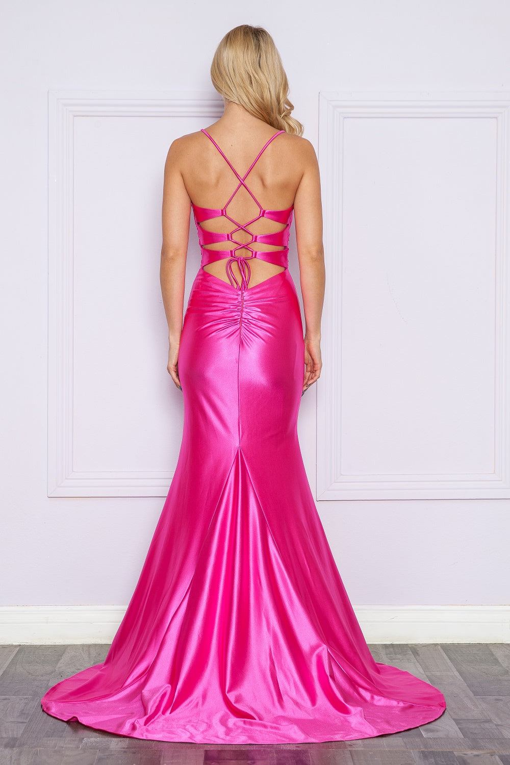 JABARI V-neck Cut Out Back Satin Mermaid Prom & Formal Dress