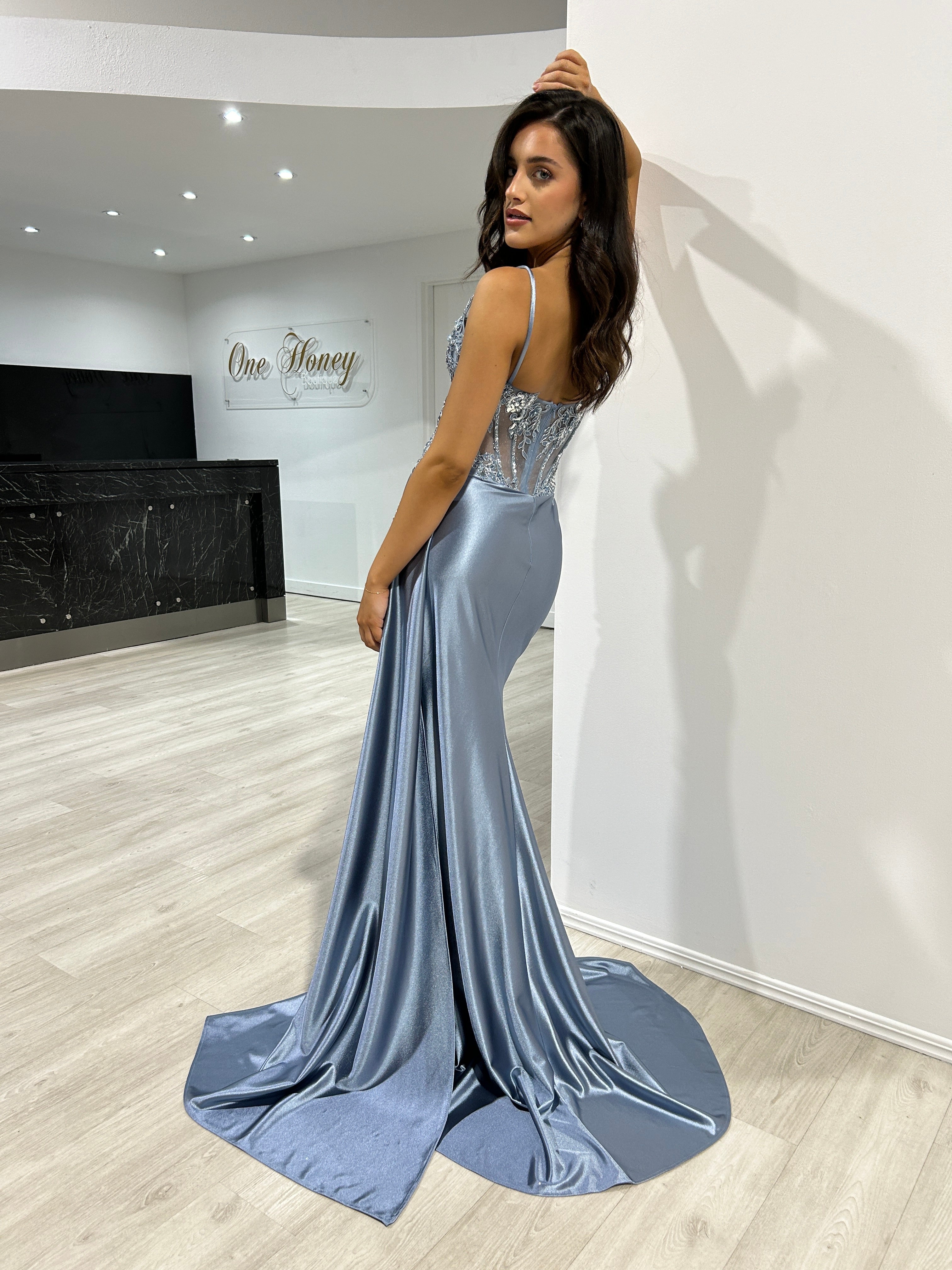 STERLING Embellished Corset Satin Mermaid Formal Dress