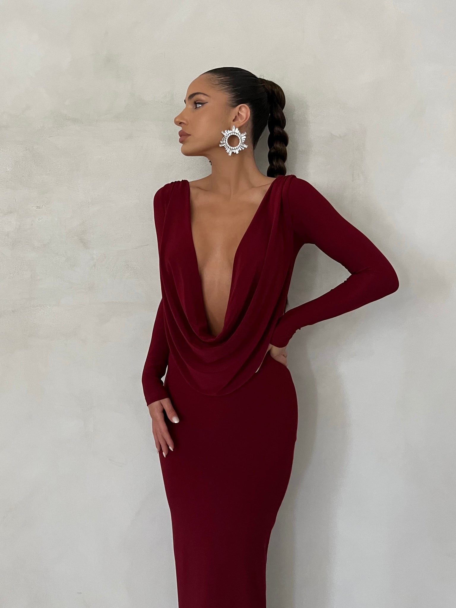 M LANI The Label AMARI Wine Reversible Long Sleeve Dress