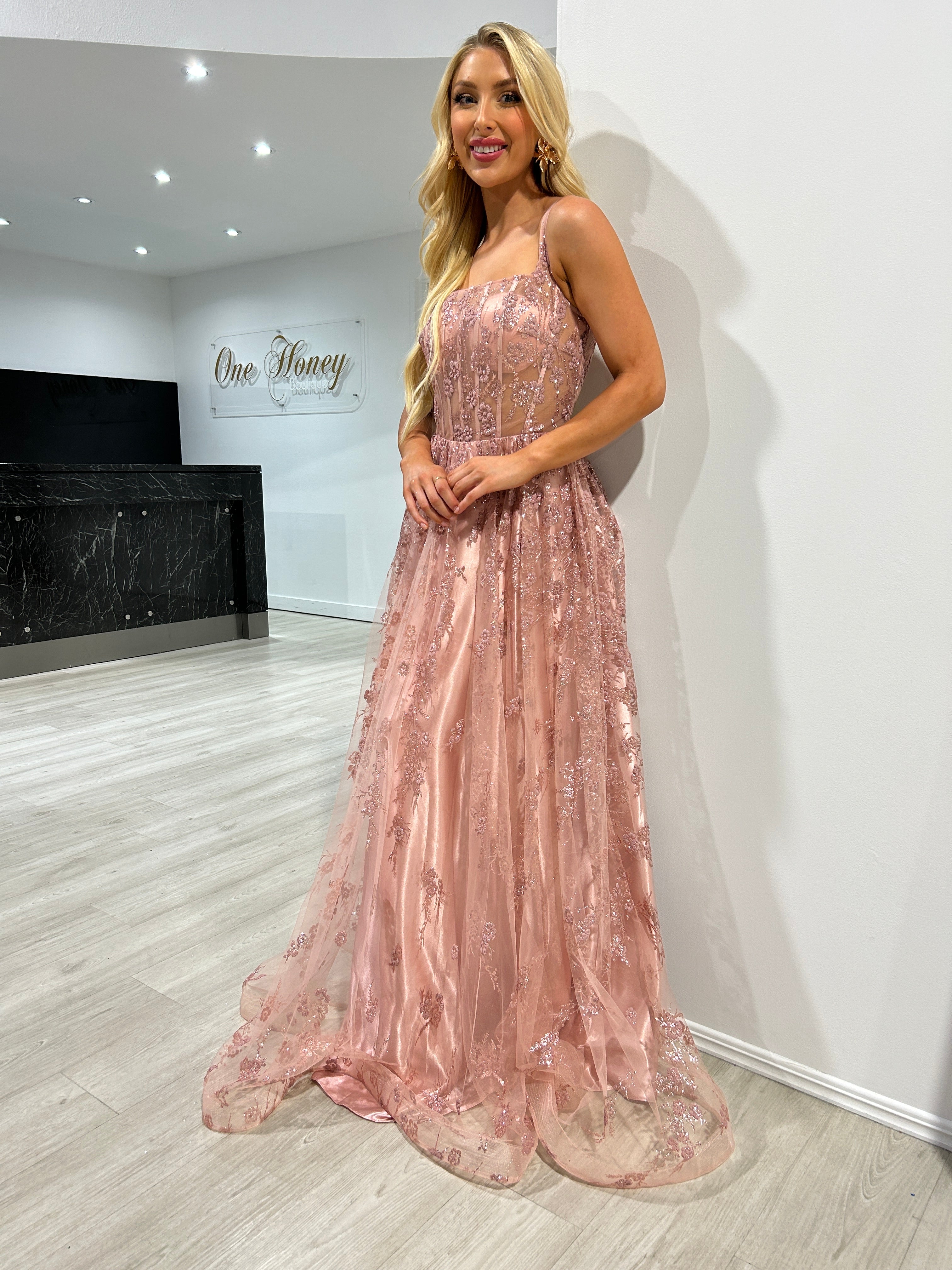 Gold and pink gown best sale