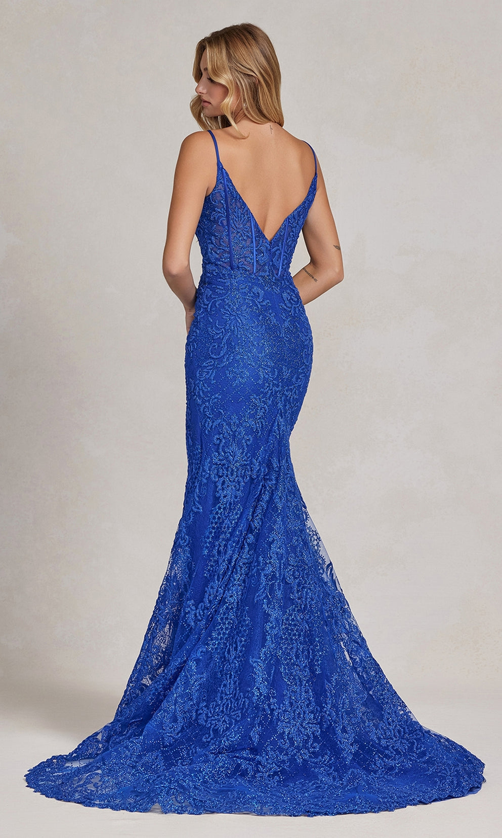 HELANI Embroidery & Glitter Leg Split Mermaid Prom Formal Dress