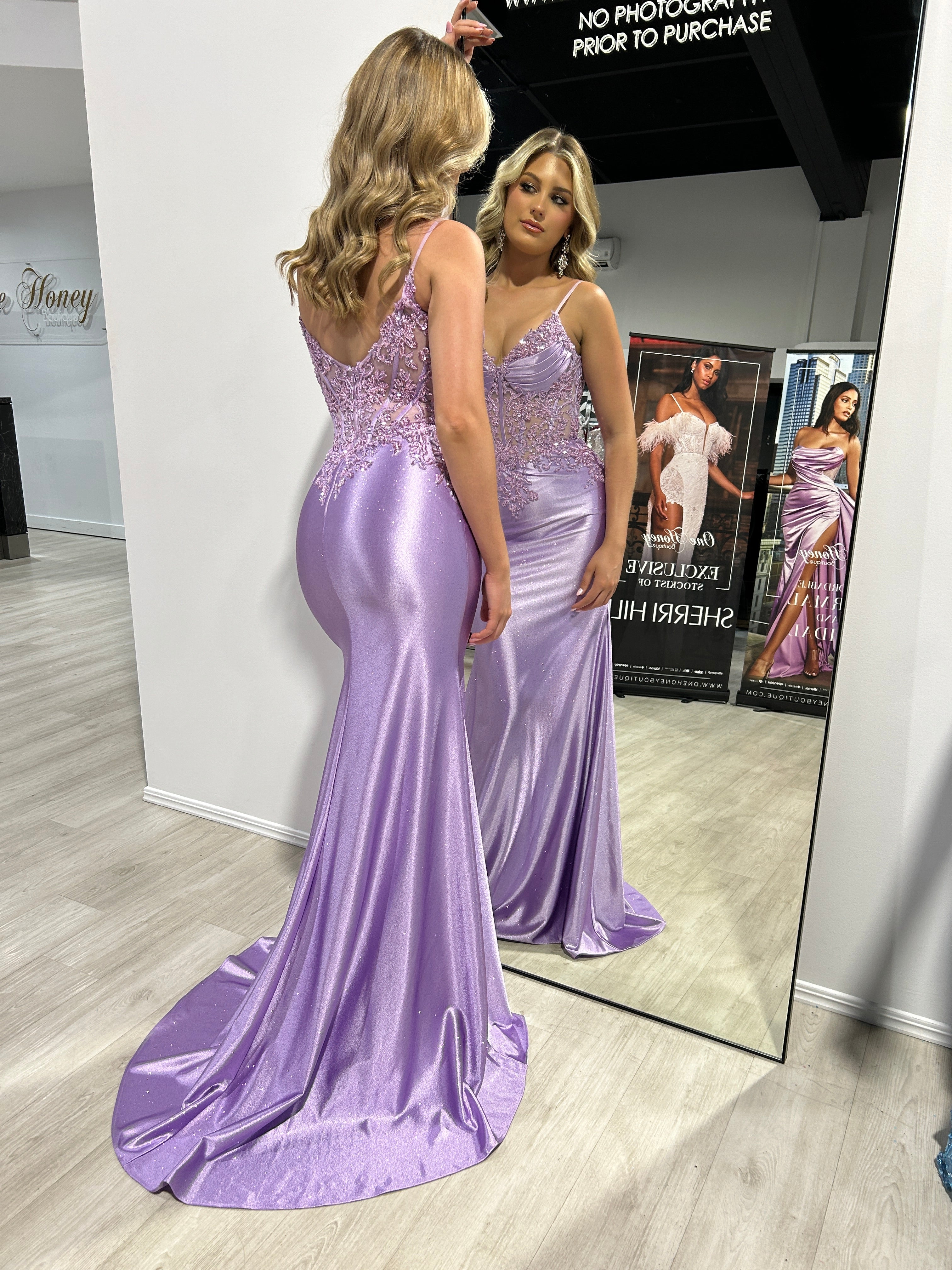 OLYMIA Embellished Bustier Stretch Glitter Satin Mermaid Formal Dress