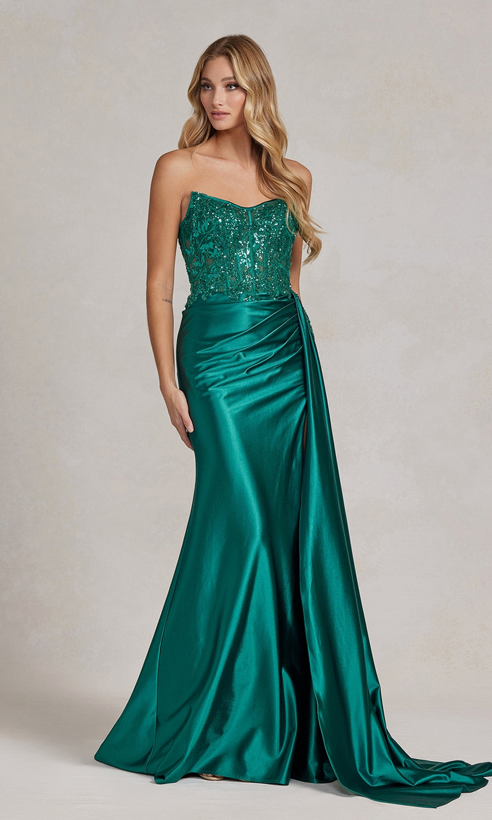 KIANA Strapless Sequin Bustier Corset Silky Mermaid Prom Formal Dress