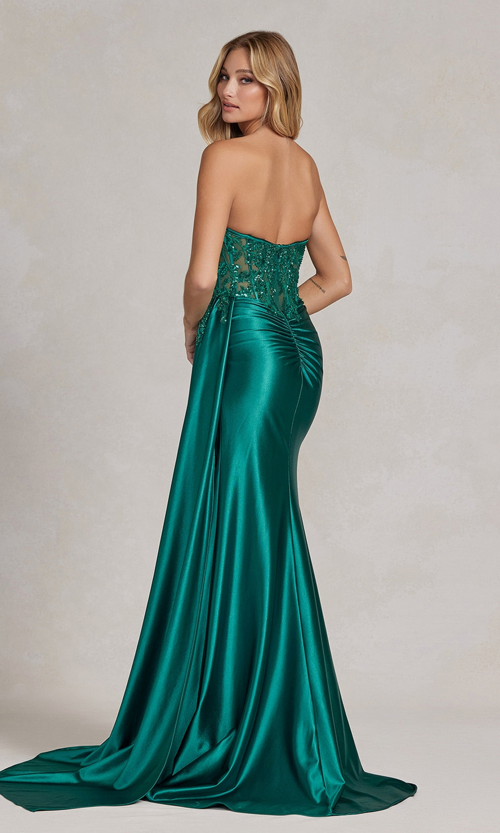 KIANA Strapless Sequin Bustier Corset Silky Mermaid Prom Formal Dress