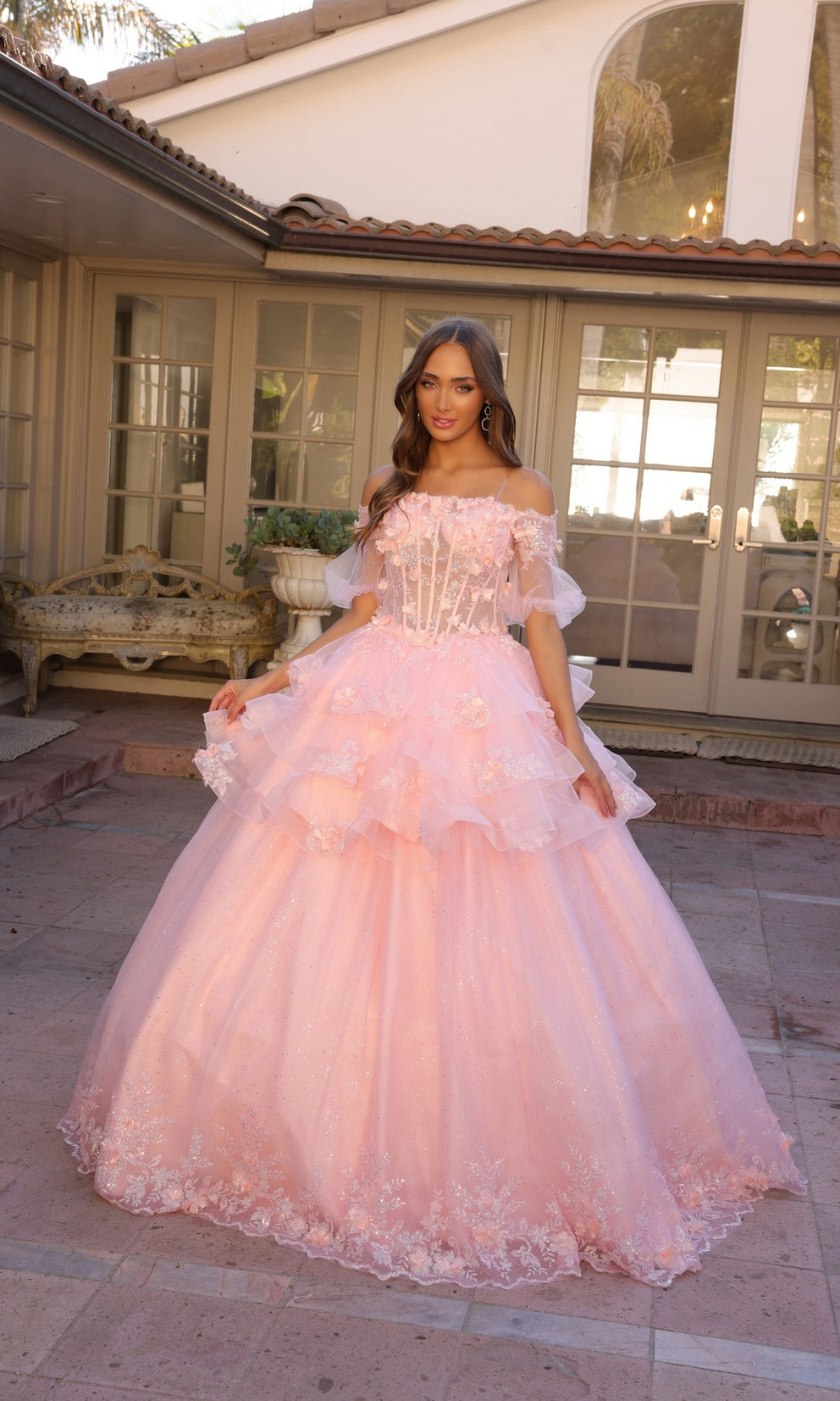 AURIELIE 3D Floral Convertible Tulle Layered Oversize Ball Gown School Formal & Prom Dress