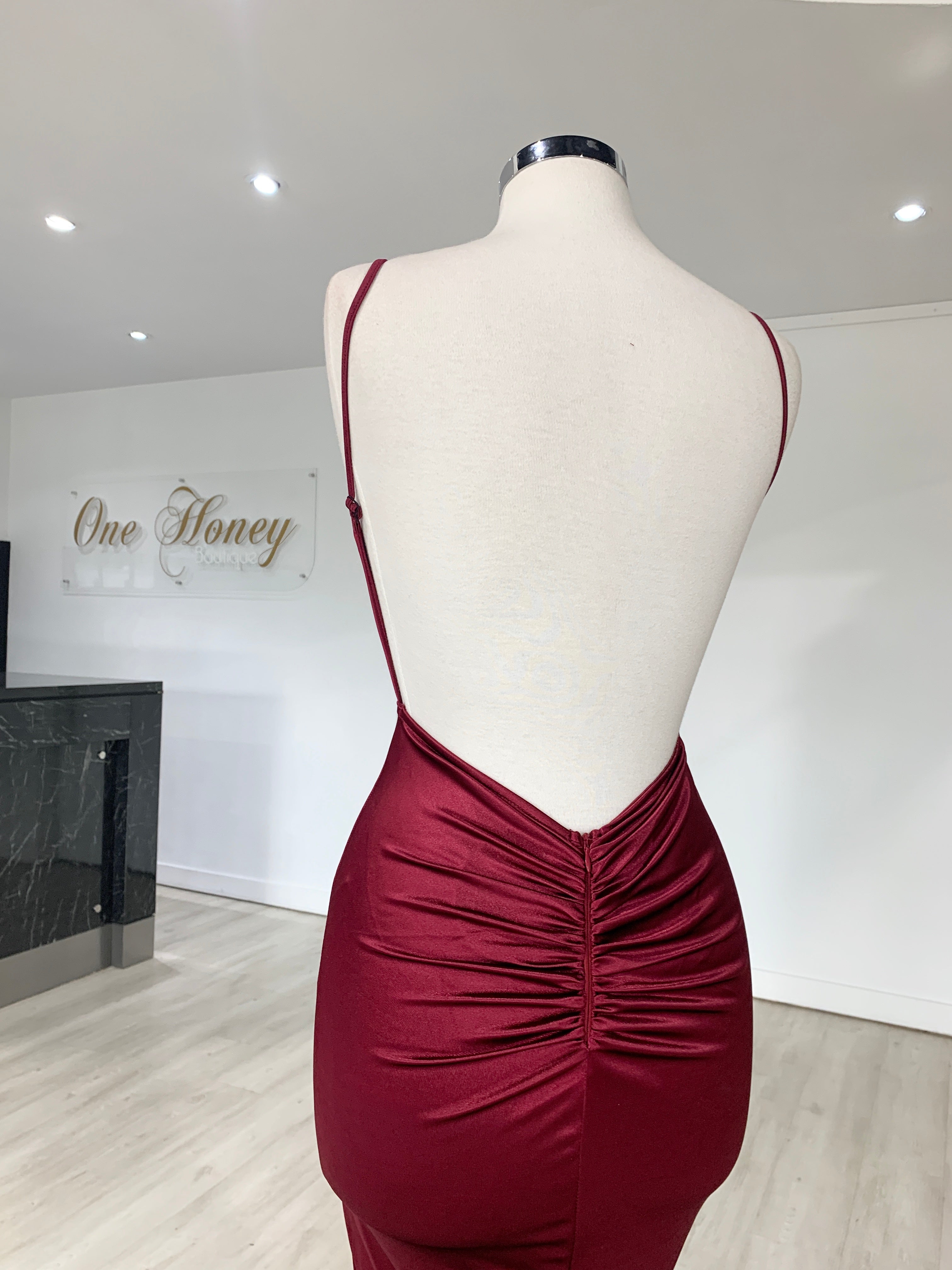 Honey Couture MILEE Berry Split Low Back Mermaid Evening Gown Dress {vendor} AfterPay Humm ZipPay LayBuy Sezzle