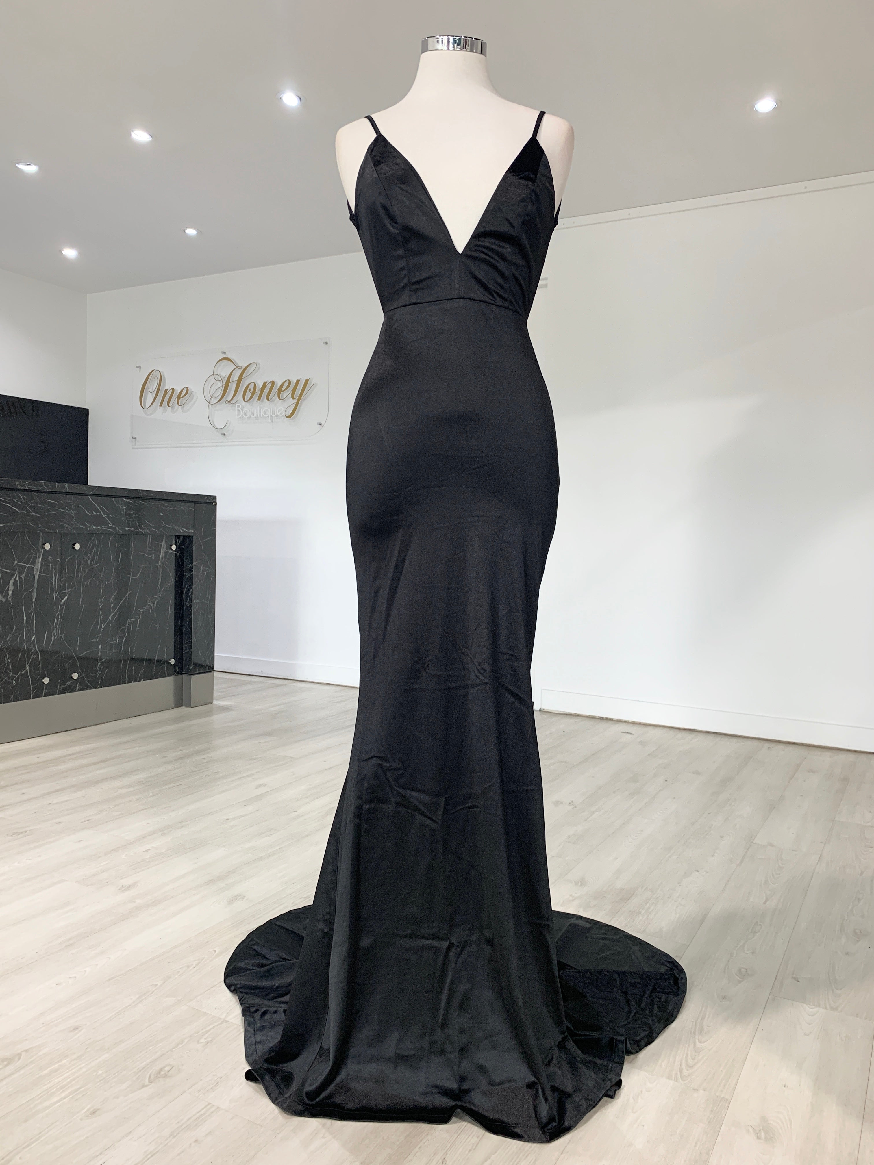 Honey Couture MILEE Black Low Back Mermaid Evening Gown Dress {vendor} AfterPay Humm ZipPay LayBuy Sezzle