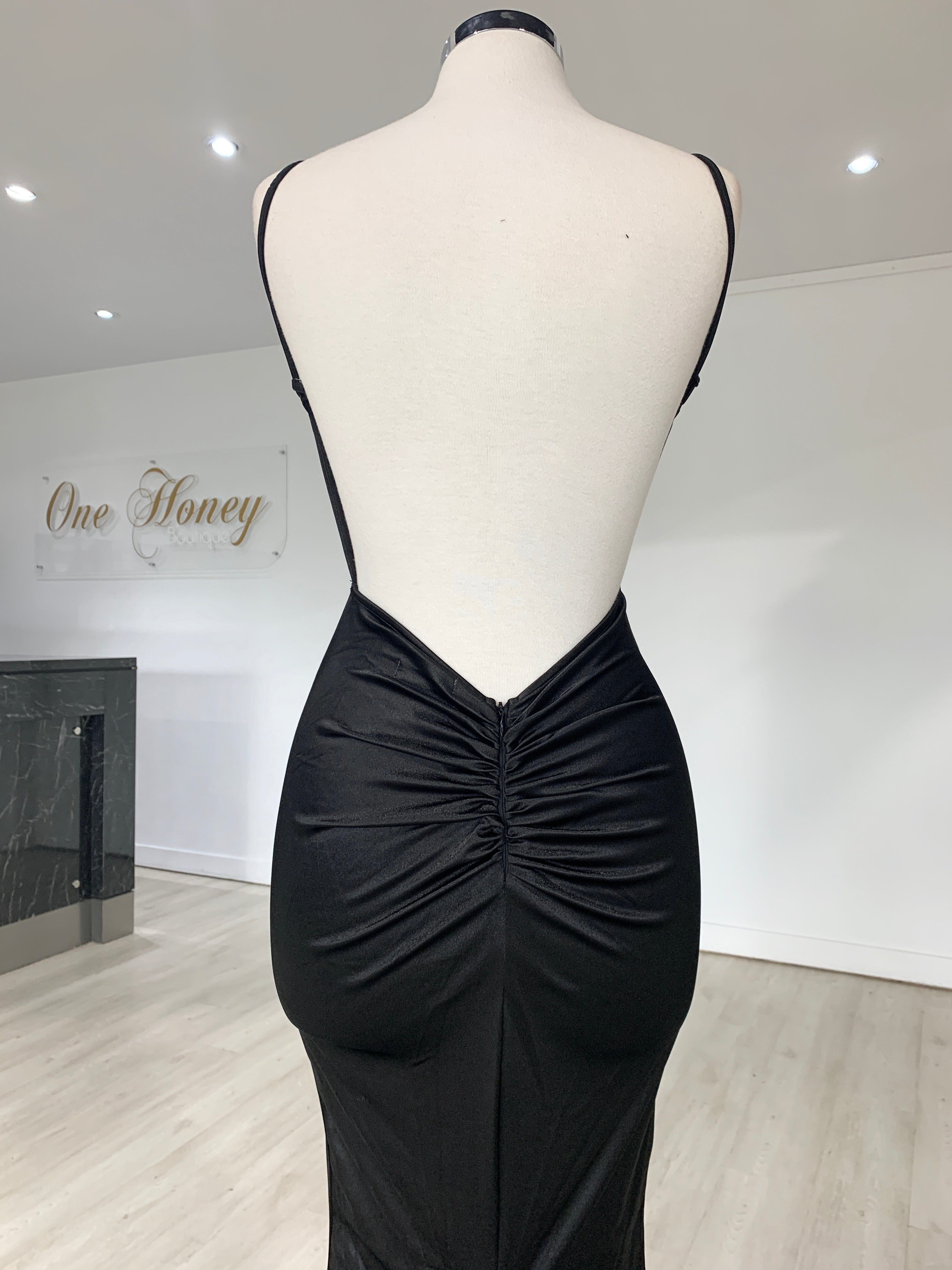 Honey Couture MILEE Black Low Back Mermaid Evening Gown Dress {vendor} AfterPay Humm ZipPay LayBuy Sezzle