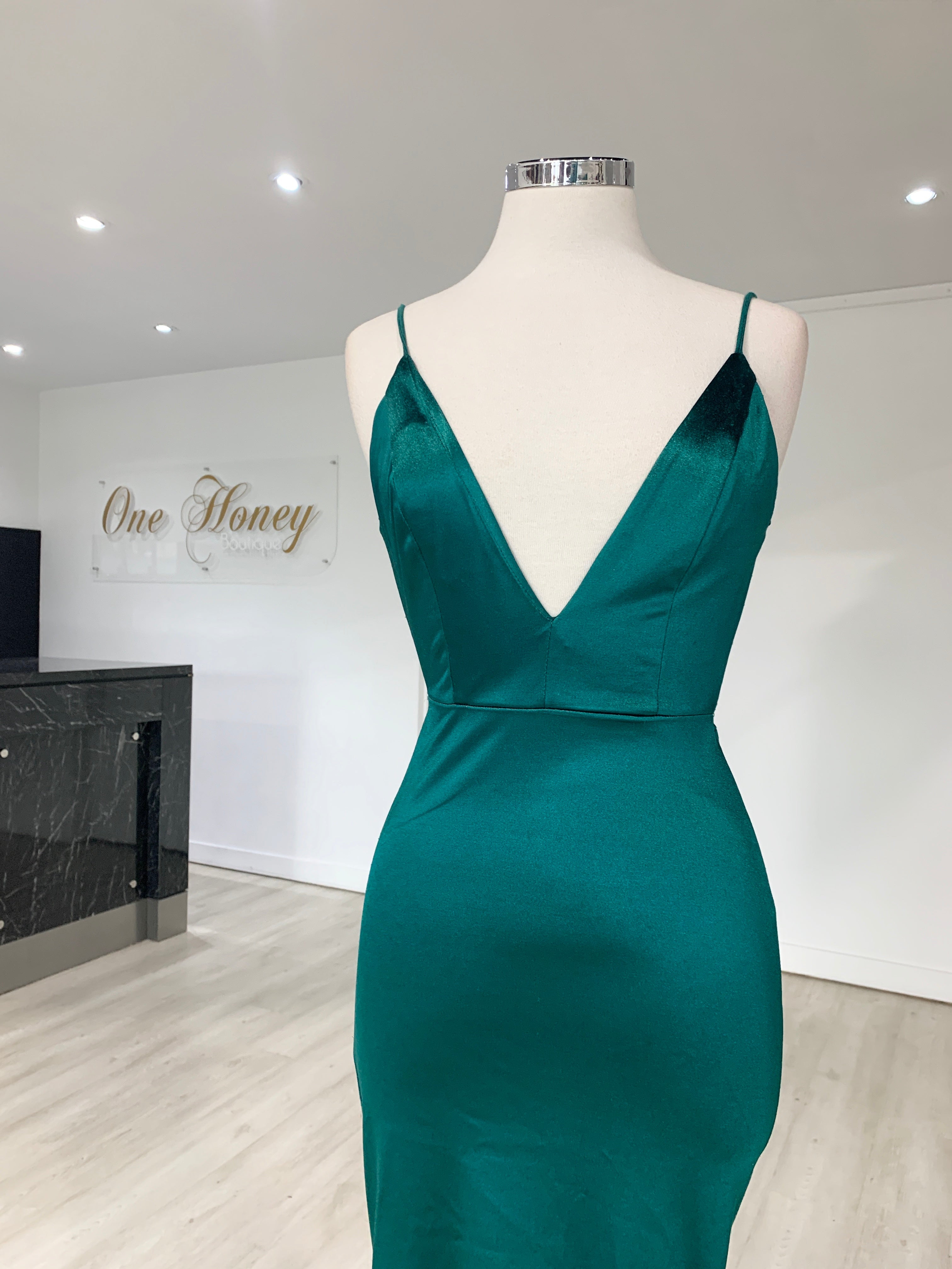 Honey Couture MILEE Emerald Green Low Back Mermaid Evening Gown Dress {vendor} AfterPay Humm ZipPay LayBuy Sezzle