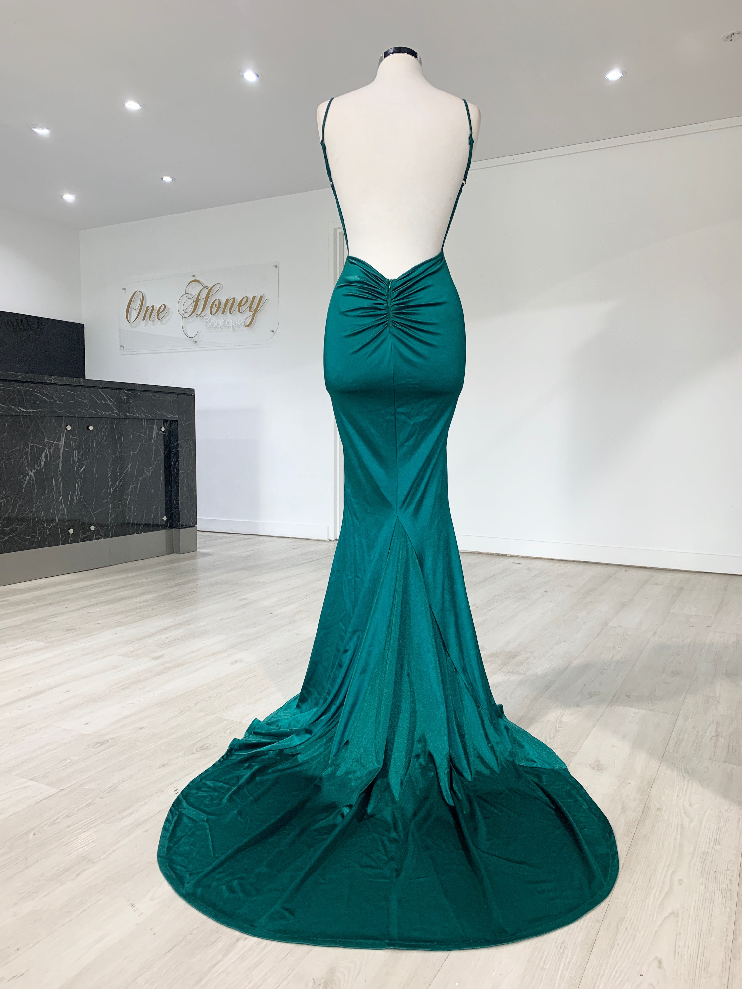 Honey Couture MILEE Emerald Green Low Back Mermaid Evening Gown Dress {vendor} AfterPay Humm ZipPay LayBuy Sezzle