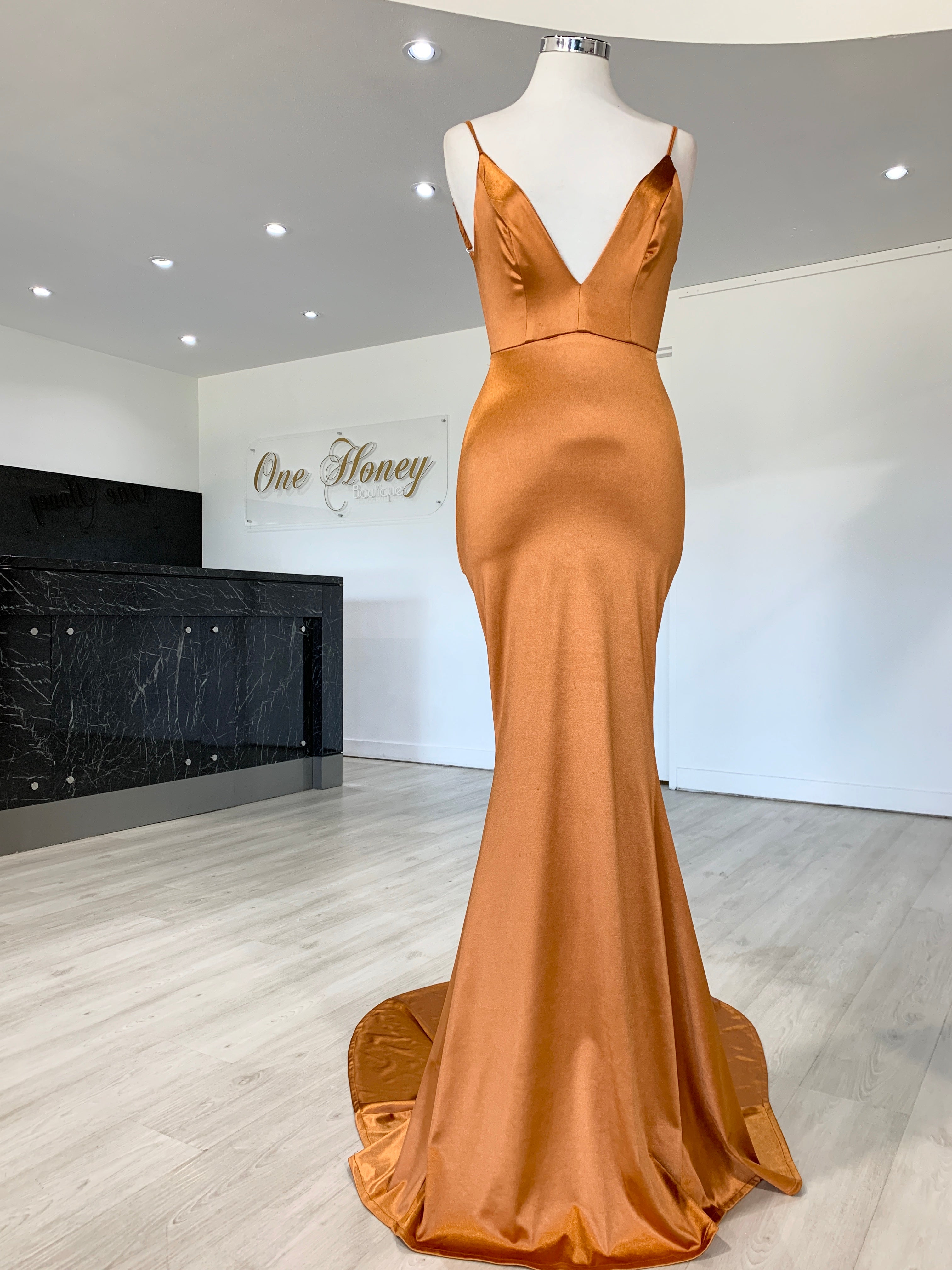 Honey Couture MILEE Burnt Orange Low Back Mermaid Evening Gown Dress {vendor} AfterPay Humm ZipPay LayBuy Sezzle