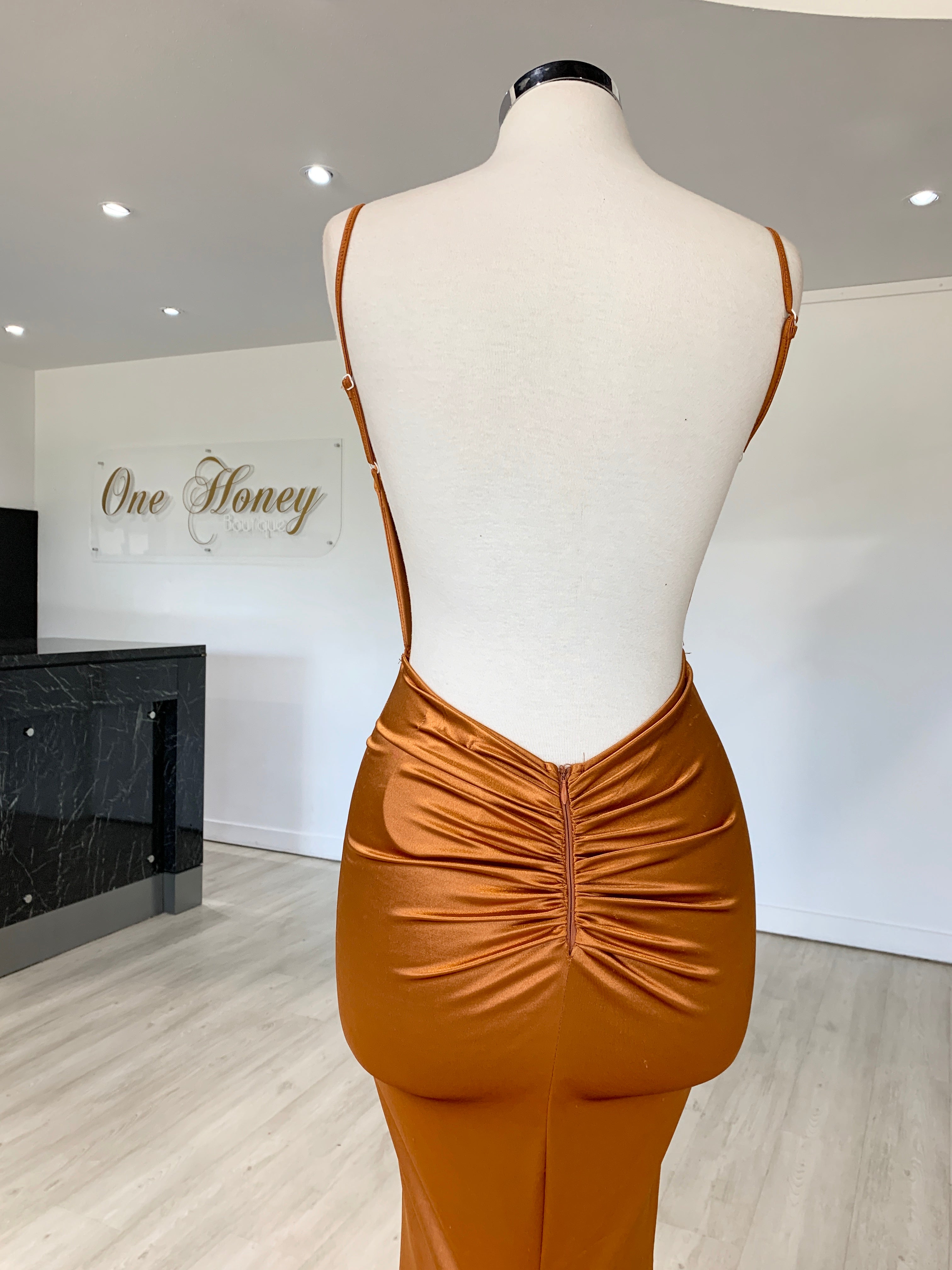 Honey Couture MILEE Burnt Orange Low Back Mermaid Evening Gown Dress {vendor} AfterPay Humm ZipPay LayBuy Sezzle