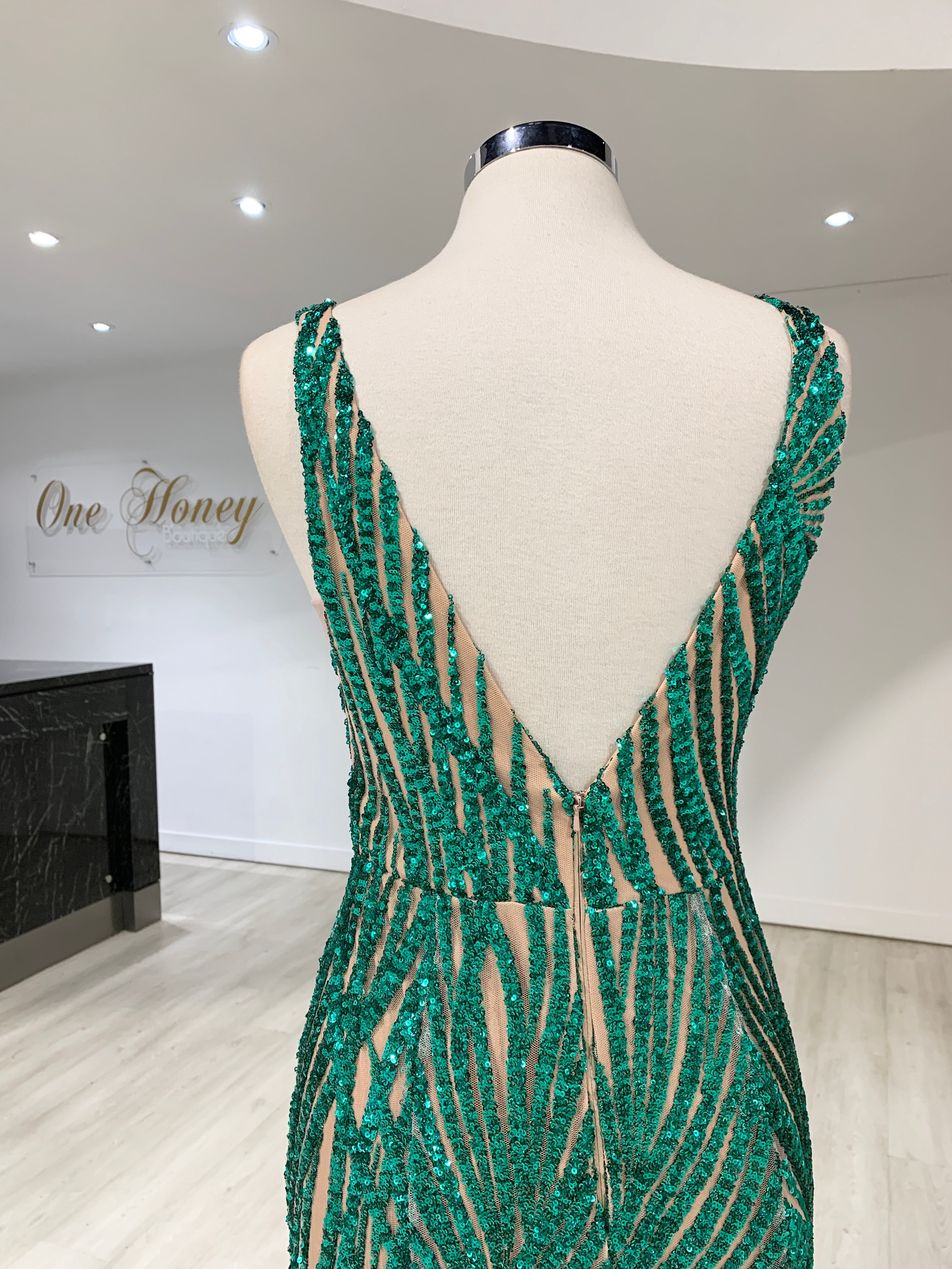 Honey Couture YASMIN Emerald Green Sequin Formal Gown {vendor} AfterPay Humm ZipPay LayBuy Sezzle