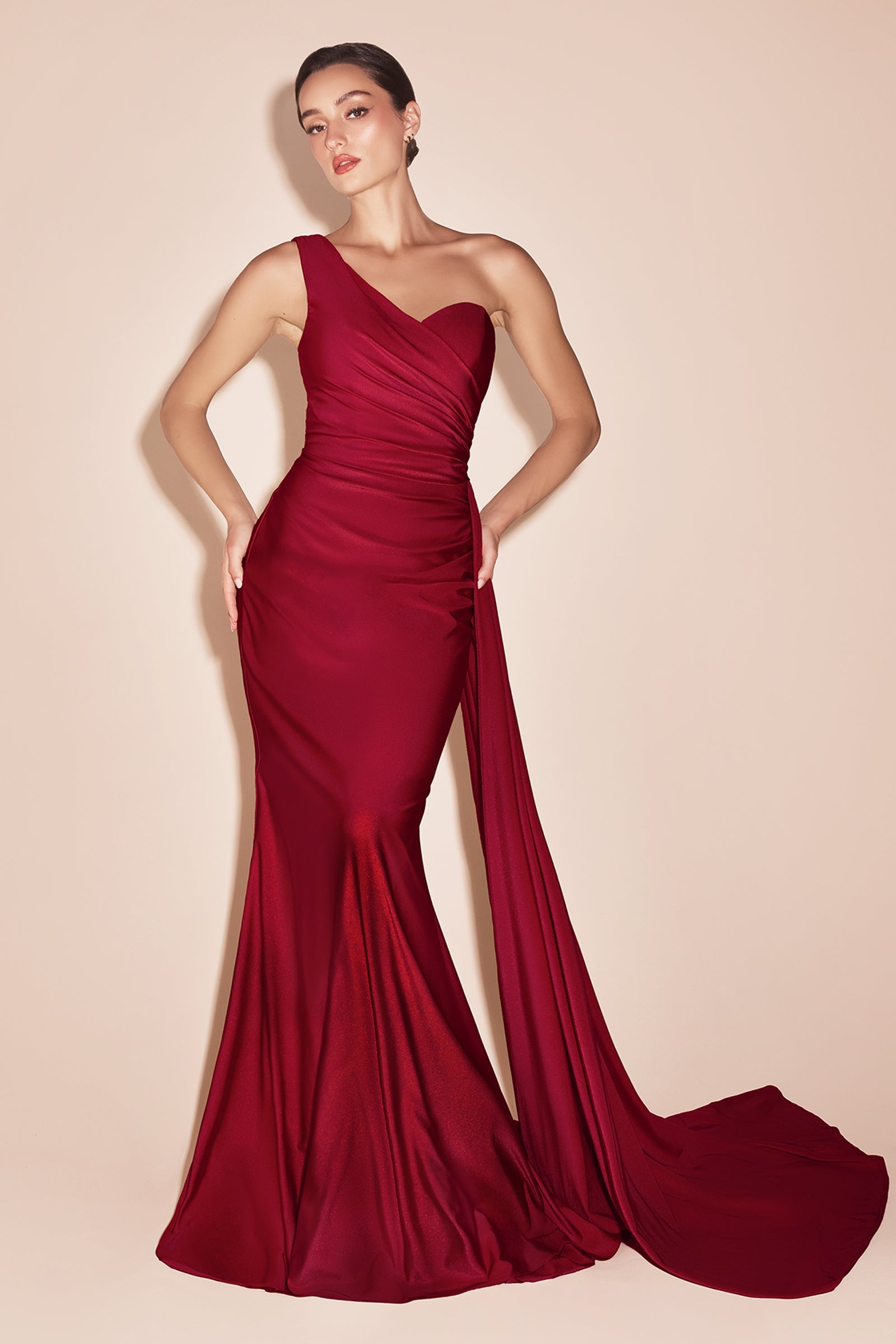 PRETORIA One Shoulder Satin Gown with Sash