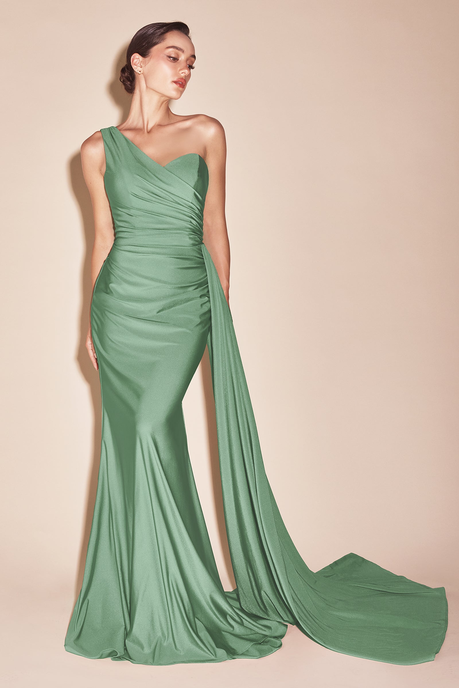 PRETORIA One Shoulder Satin Gown with Sash