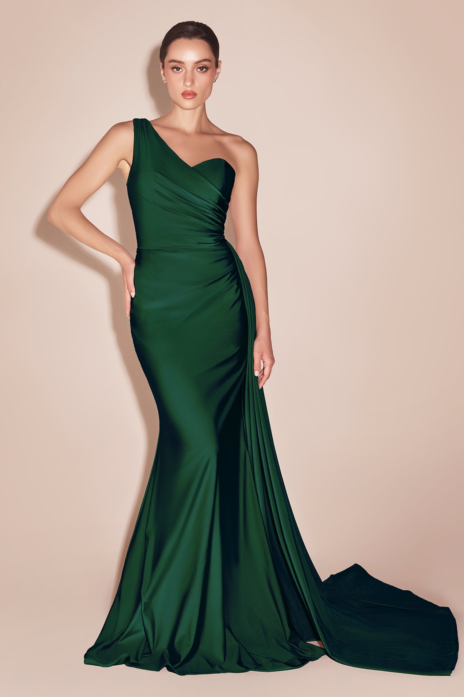 PRETORIA One Shoulder Satin Gown with Sash