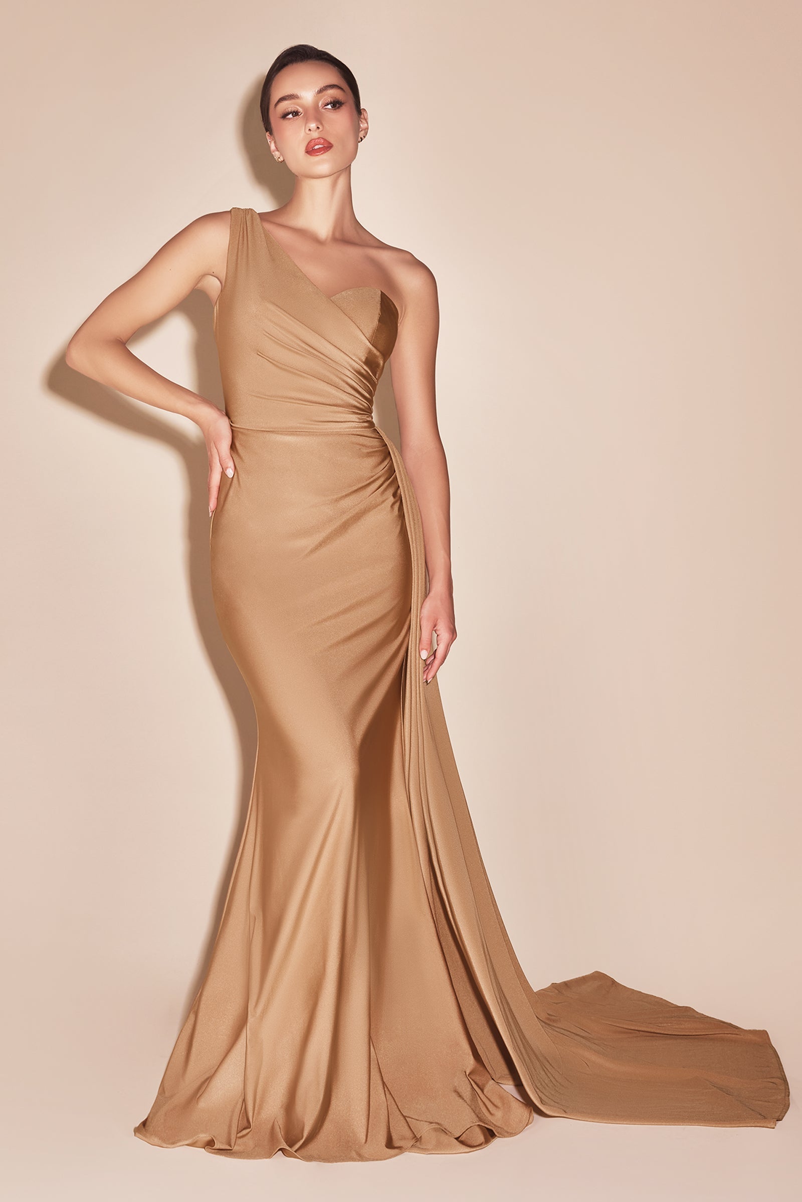 PRETORIA One Shoulder Satin Gown with Sash