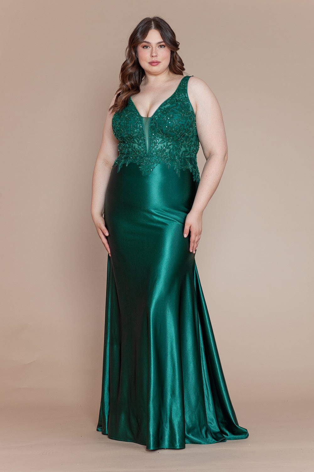 LUCCI Curve Plus Size Embroidered V-Neck Prom & Formal Dress