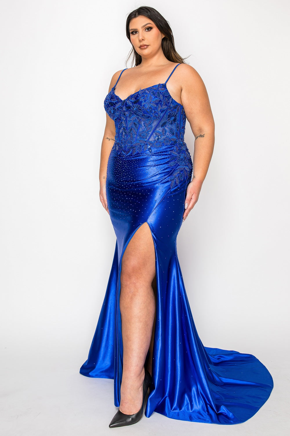 JALYN Curve Plus Size Fitted Satin Corset Prom & Formal Dress