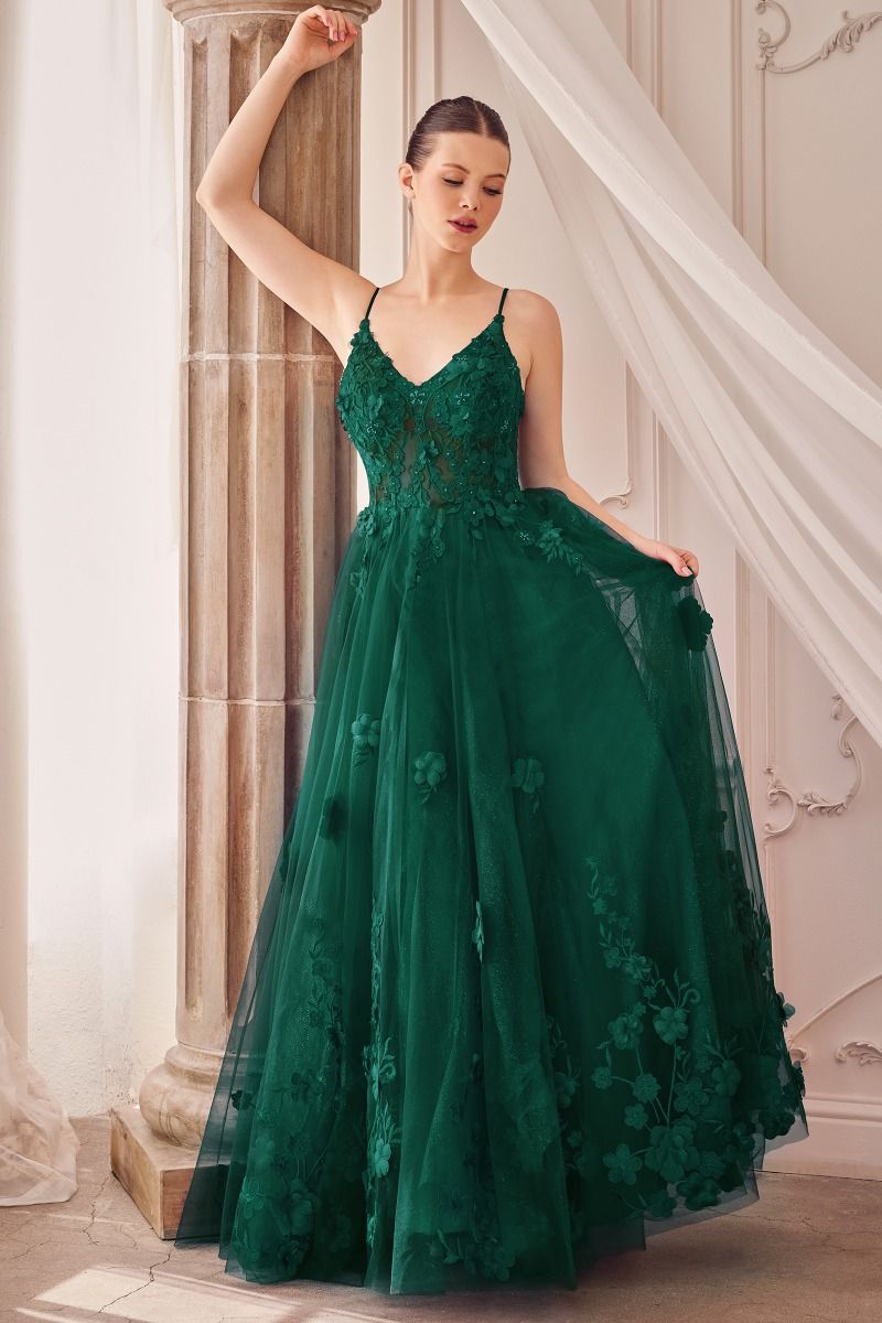 DOSIA Layered Tulle Flower Applique A Line Prom & Formal Dress