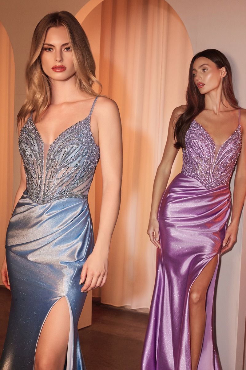 ALLIE Pearl Beaded Satin Fitted Mermaid Prom & Formal Dress