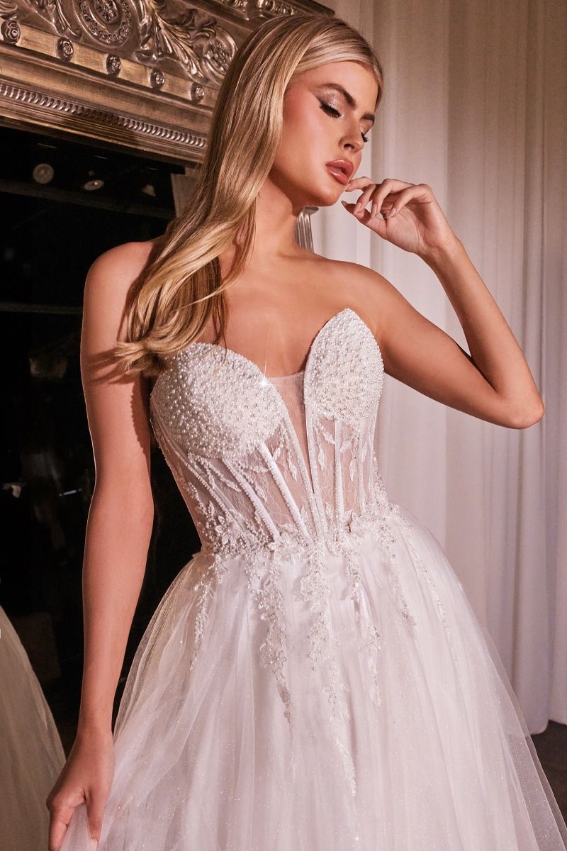 YZMA Strapless Bustier Tulle A-Line Bridal Wedding Dress