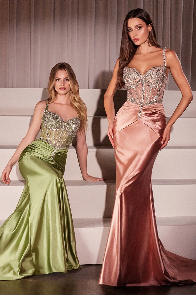 GISELA Embellished Beaded Satin Fitted Prom & Formal Dress