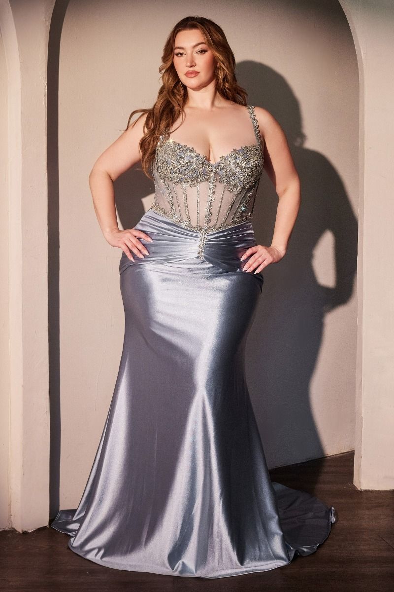 GISELA Curve Embellished Beaded Satin Fitted Prom & Formal Dress