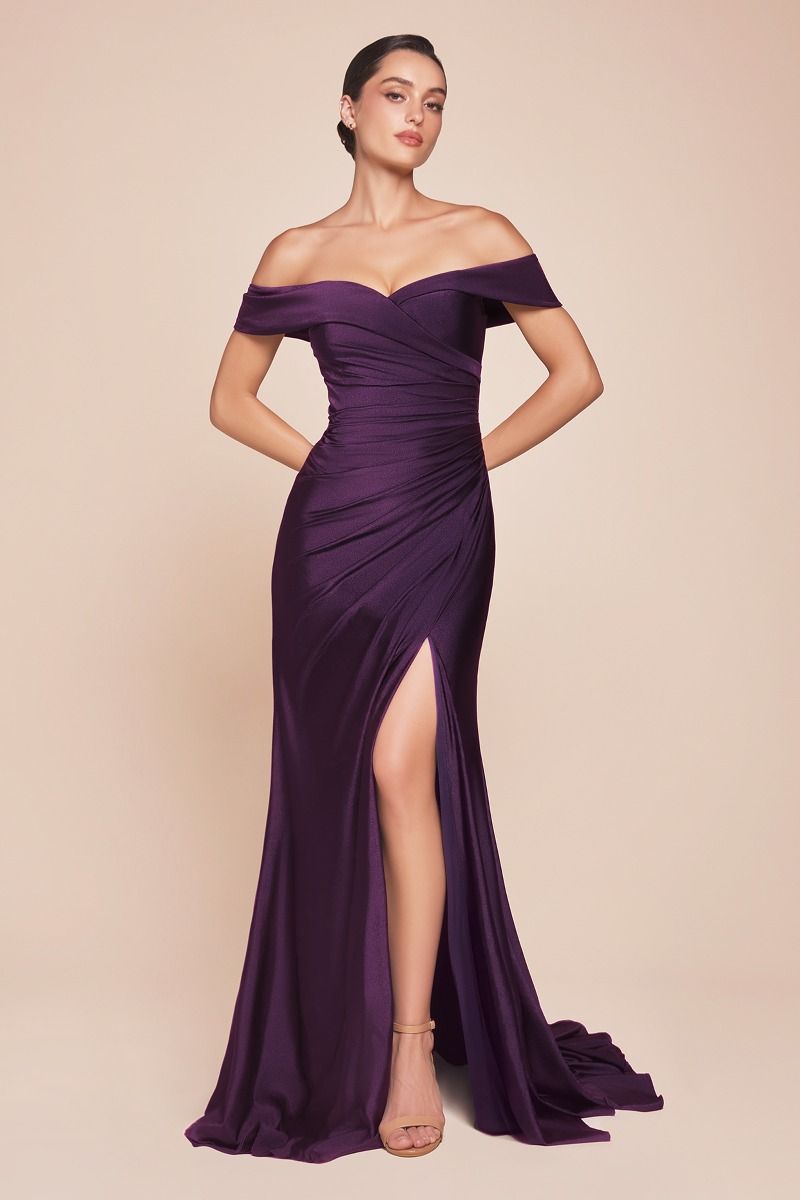 KAILA Curve Off Shoulder Silky Bridesmaid Semi Formal Dress