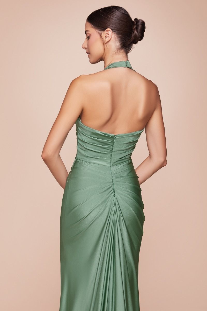 ZORA Halterneck Stretch Satin Mermaid Prom & Formal Dress