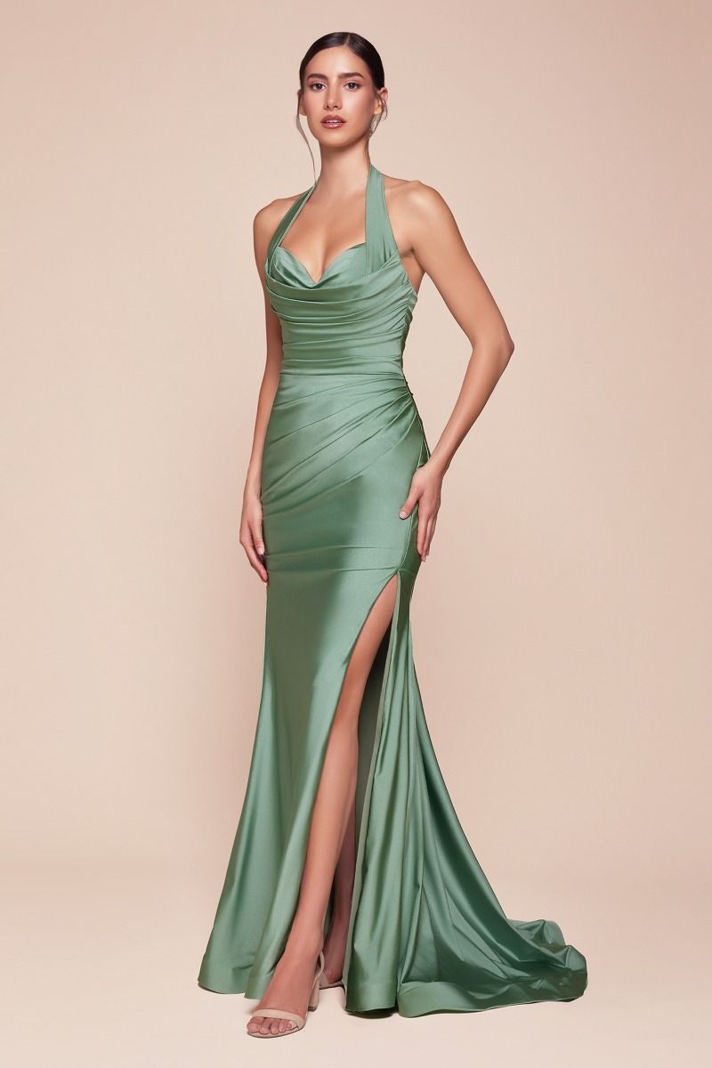 ZORA Halterneck Stretch Satin Mermaid Prom & Formal Dress